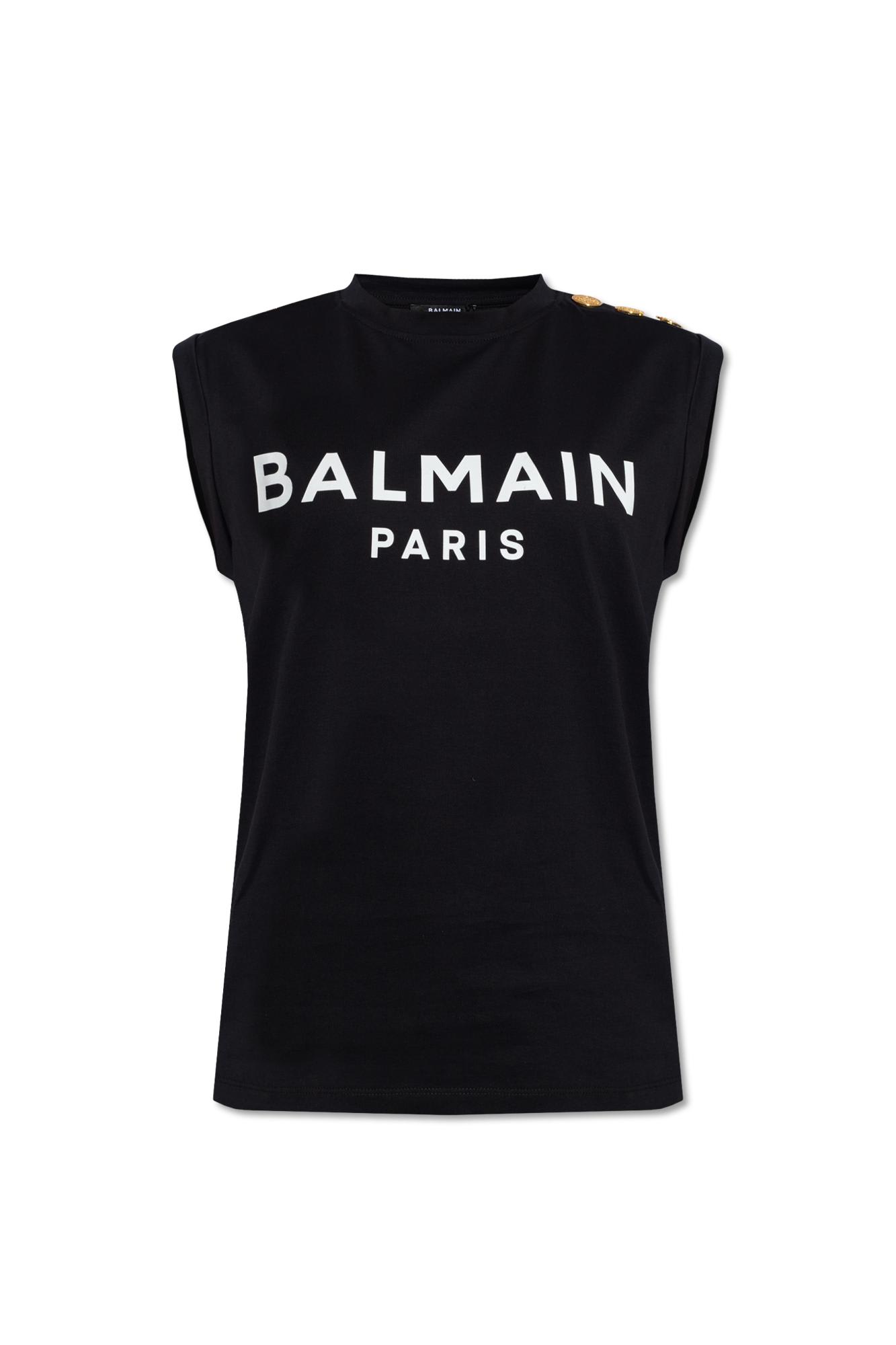 Shop Balmain Sleeveless T-shirt With Logo In Black