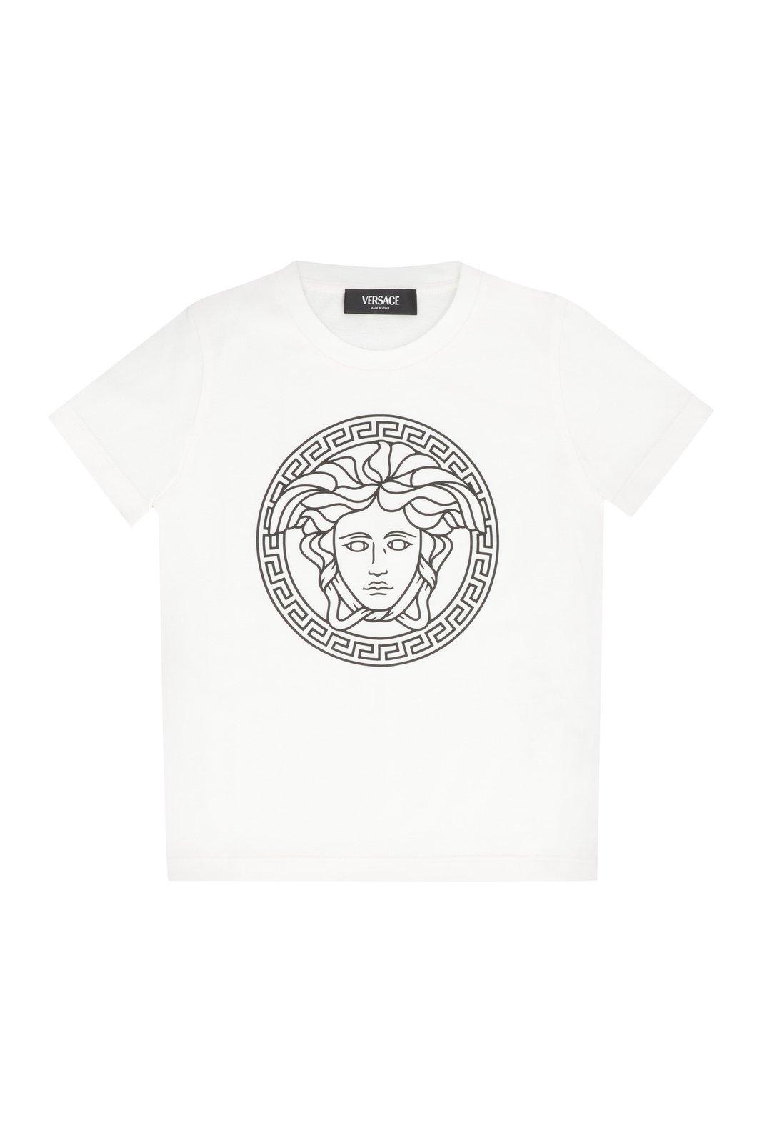 Versace Kids' Medusa Head-printed Crewneck T-shirt In White