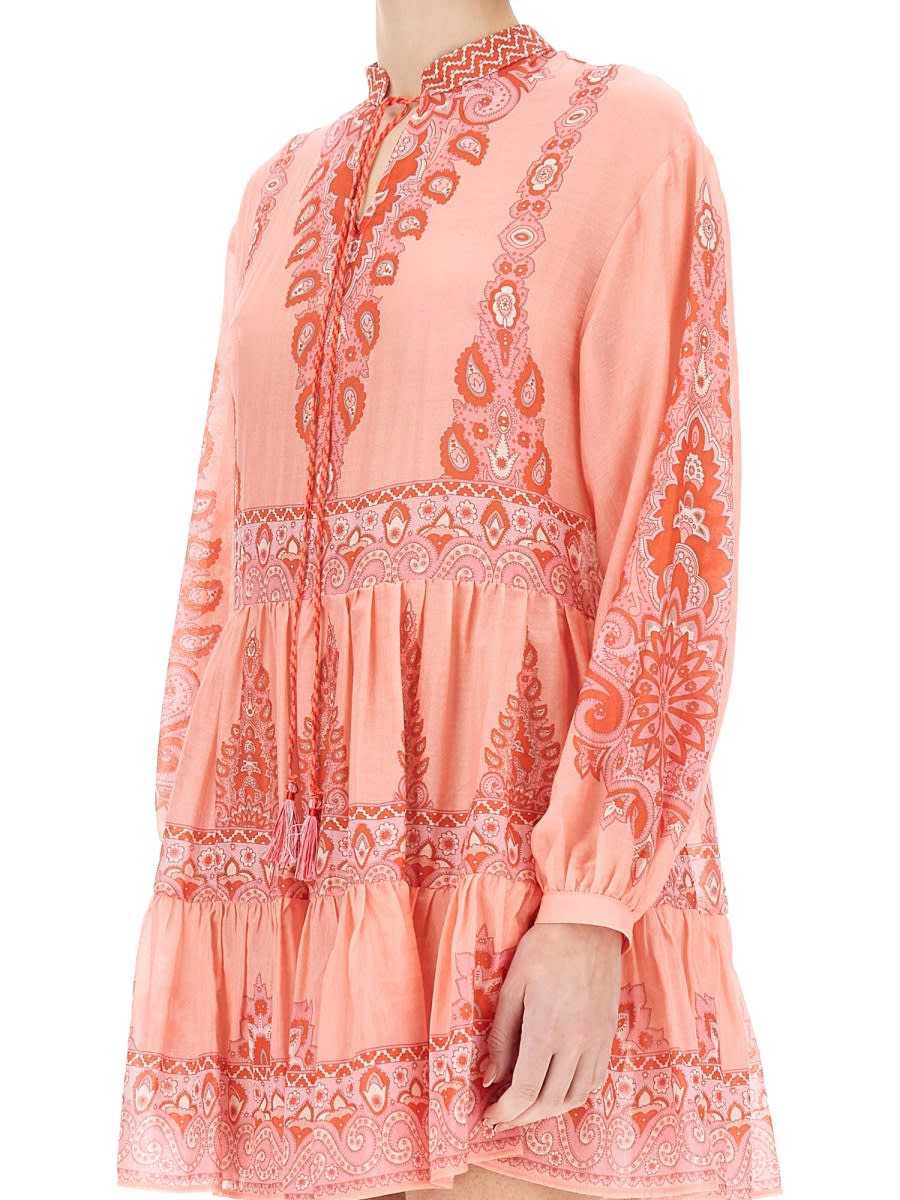 Etro Sheer Paisley Tiered Long Sleeve Tops In Pink