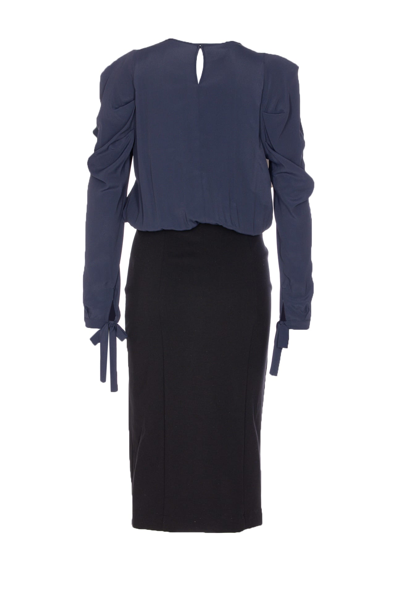Pinko Omelette Dress With Bow And Keyhole In Blue