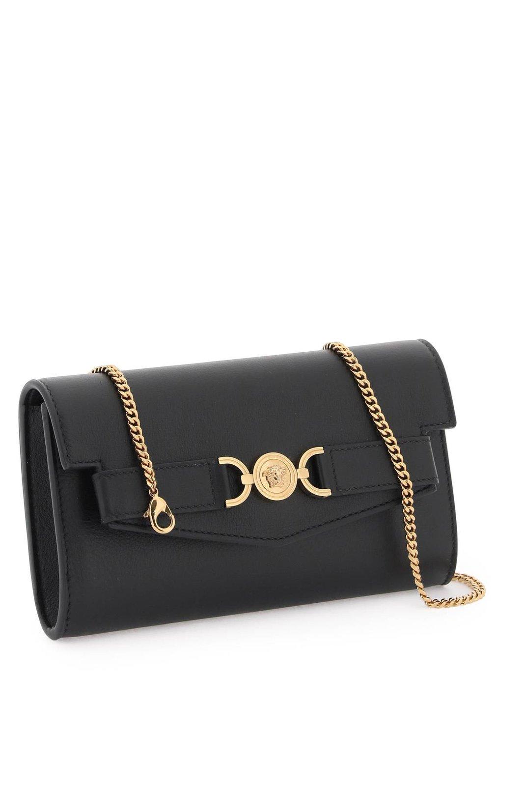 Shop Versace Chain-linked Mini Shoulder Bag In Black