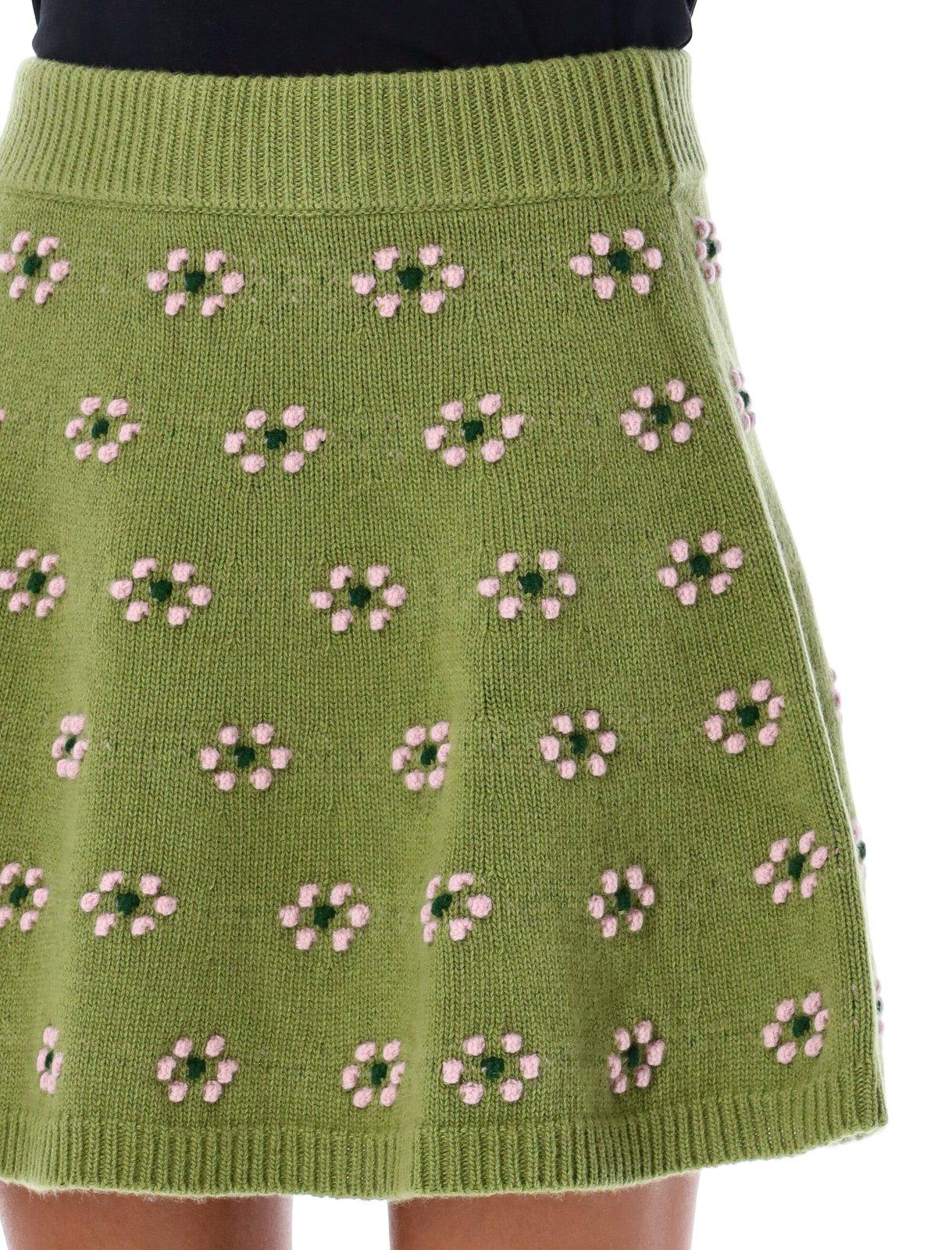Kenzo Wool Floral Motif Mini Skirt In Olive
