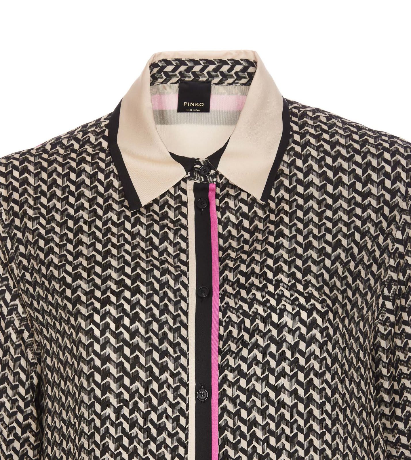 Shop Pinko New Nora Geometric Printed Twill Weave Shirt In Beige