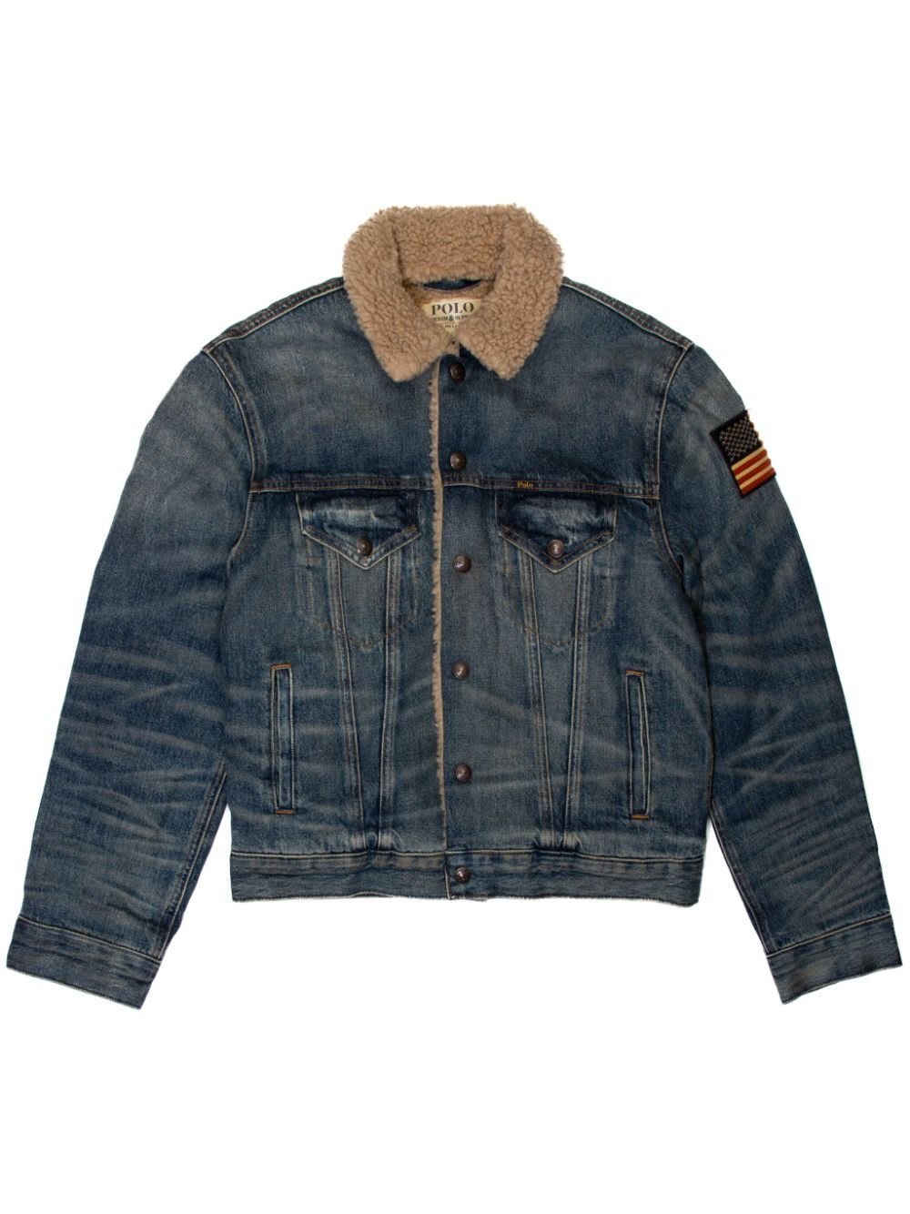 Shop Ralph Lauren Faded Effect Denim Trucker Jacket In Blue