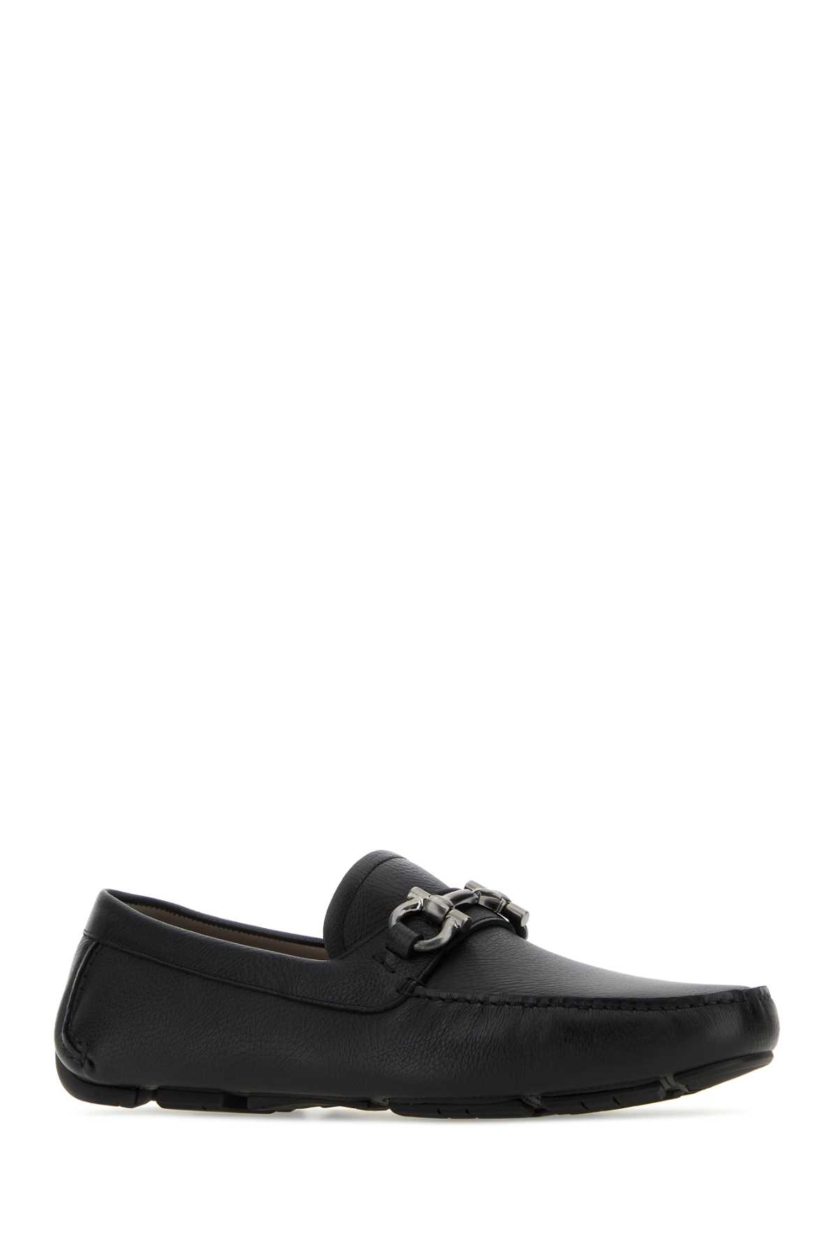 Shop Ferragamo Black Leather Parigi New Loafers In Nerolightgreylightgrey