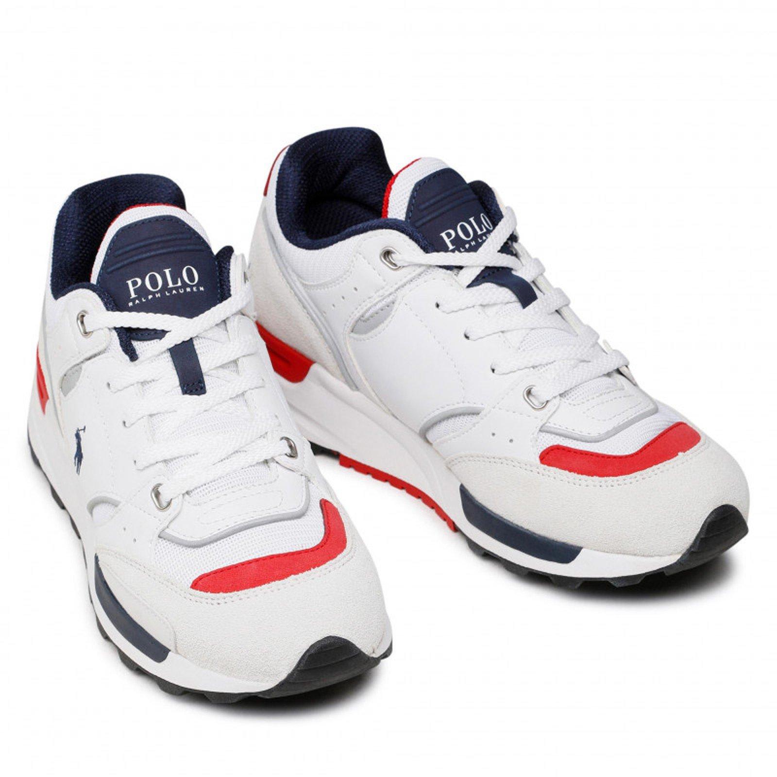 Shop Polo Ralph Lauren Panelled Lace-up Sneakers In Grey/navy/white/red