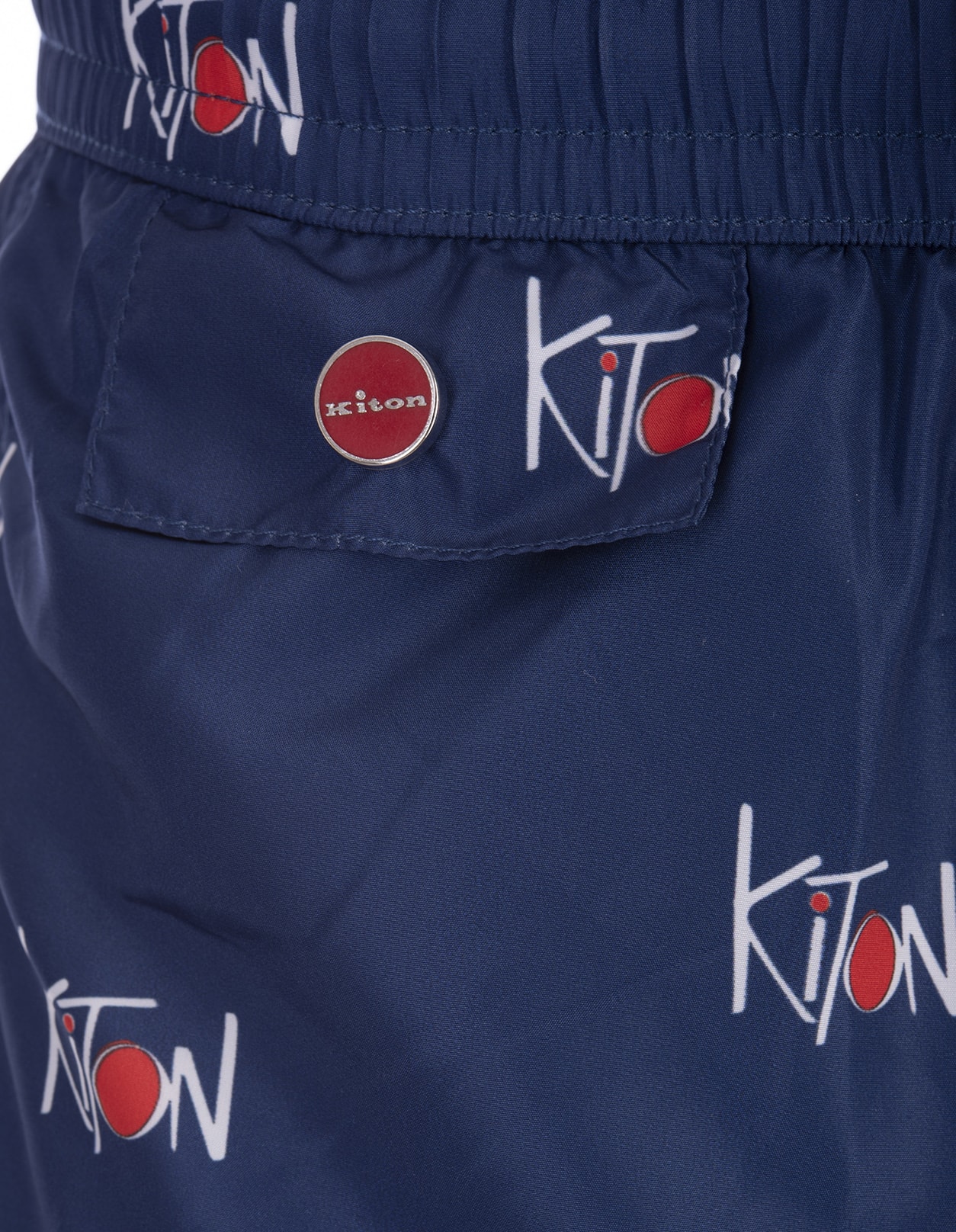 Shop Kiton Navy Blue Swim Shorts With All-over Logo