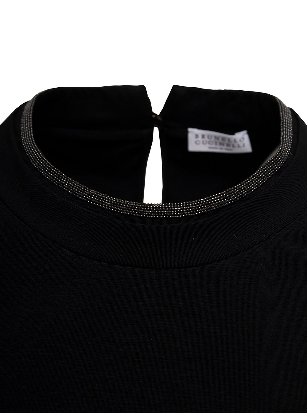 Shop Brunello Cucinelli Womans Black Cotton T-shirt With Monile Crew Neck