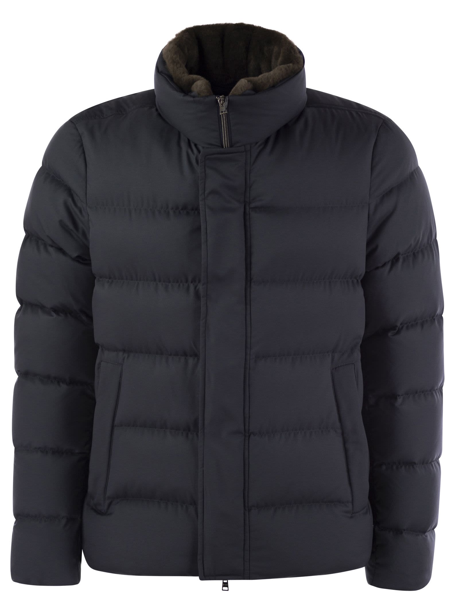 Short Down Jacket With Detachable Fur Insert