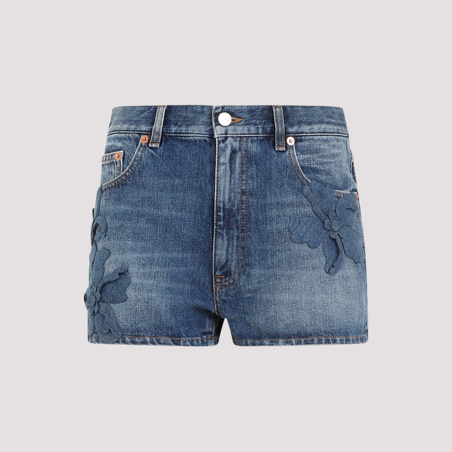 Shop Valentino Ricamo Shorts In Medium Blue Denim