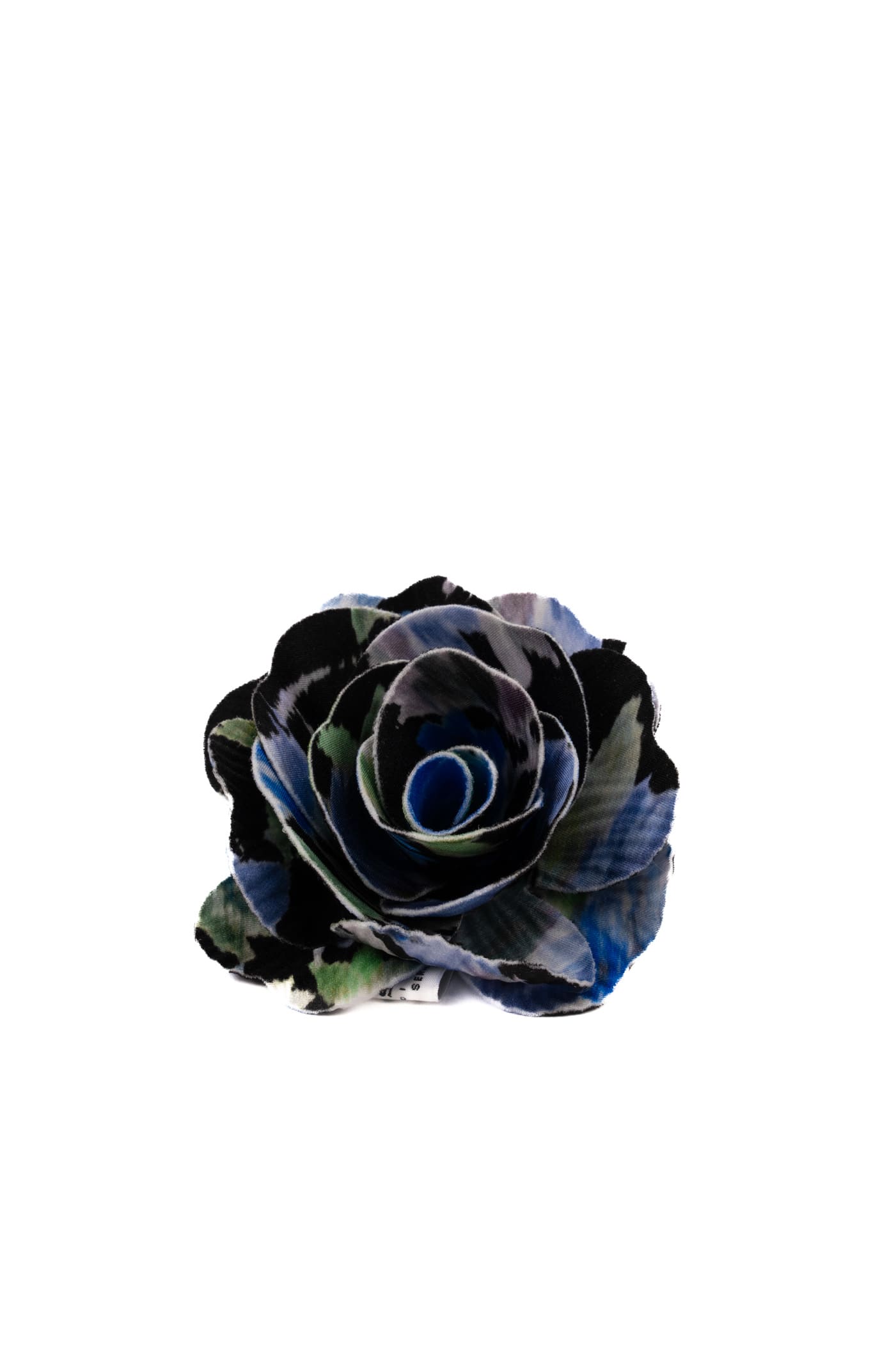 Flower Brooch In Black Blue Fabric