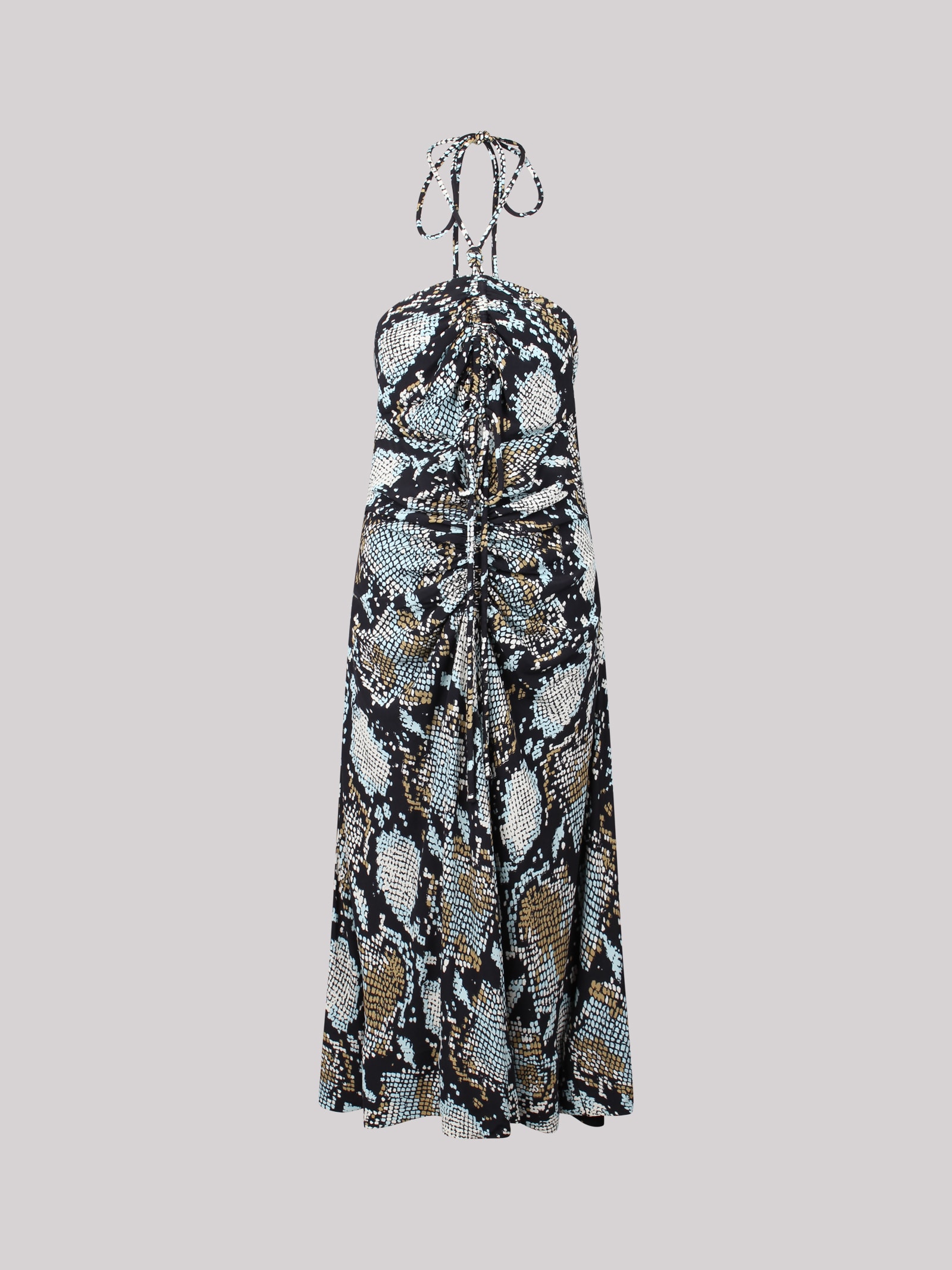 Snake-print Halterneck Midi Dress