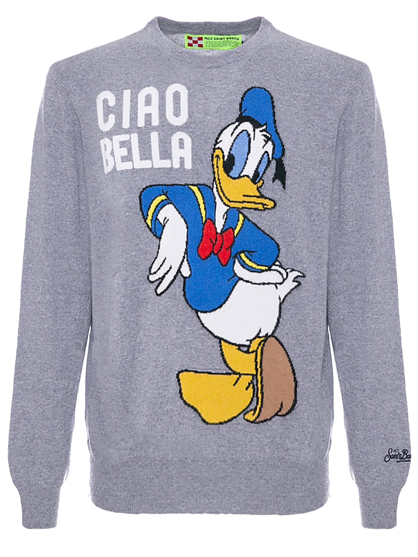 MC2 Saint Barth Donald Duck Grey Man Sweater Ciao Bella Print - Disney Special Edition©