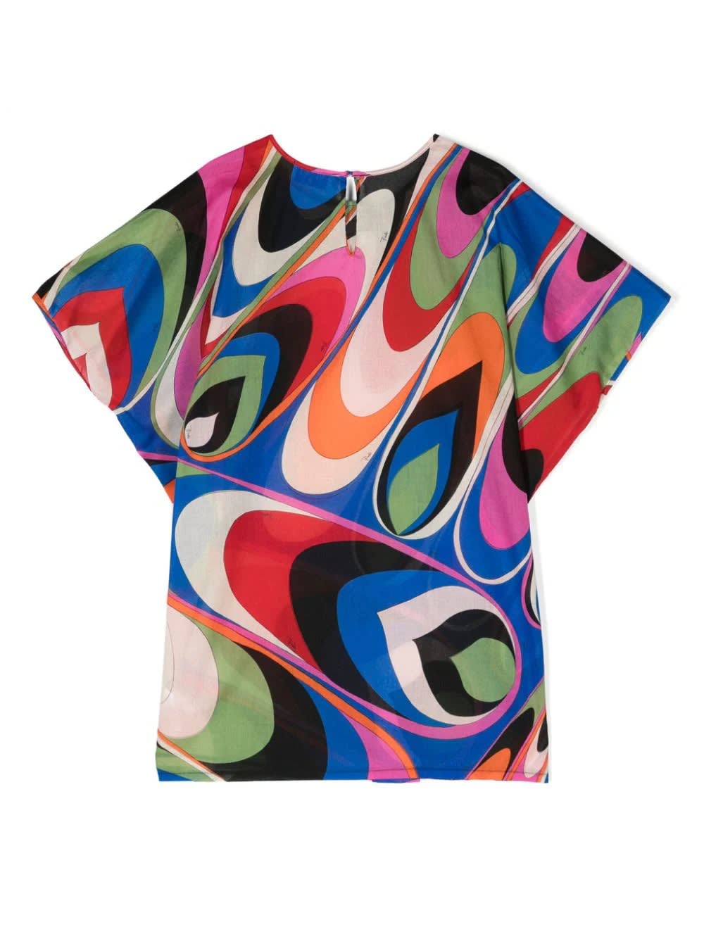 Shop Pucci Multicoloured Wave Print Short Sleeved Dress