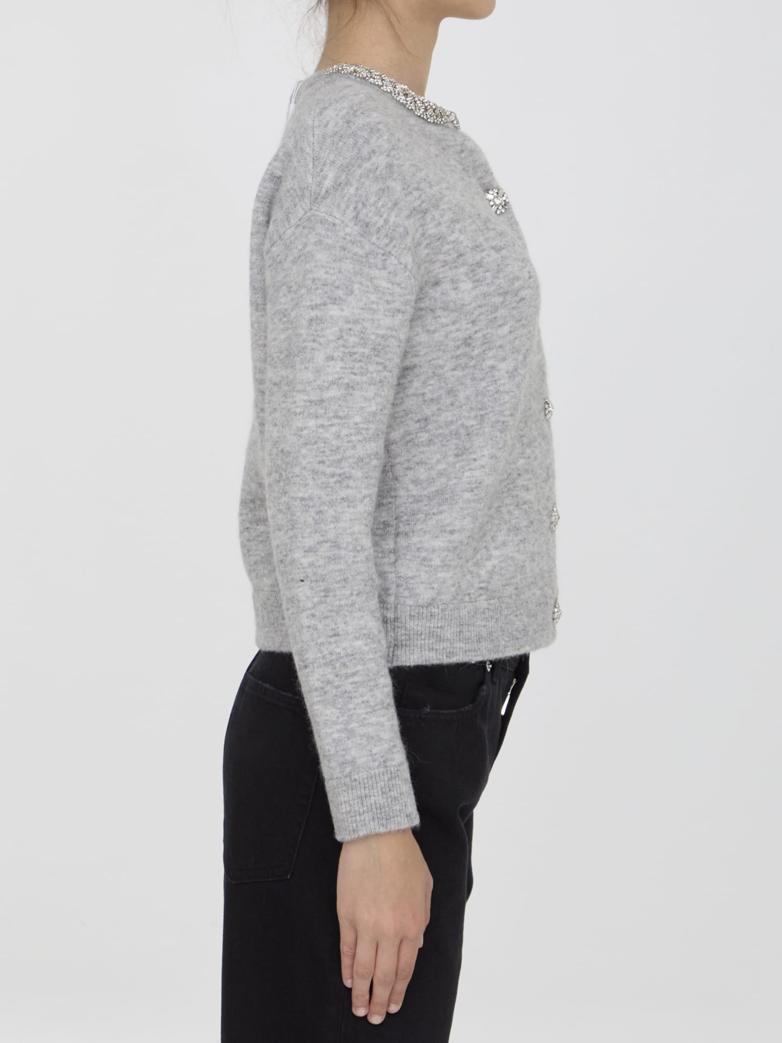 Shop Self-portrait Knit Cardigan In Grey