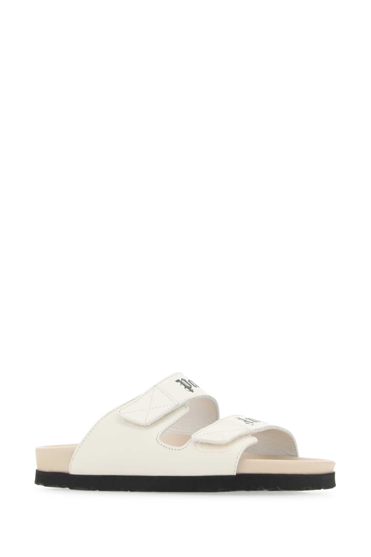 Palm Angels Ivory Leather Slippers In Offwhitebeige