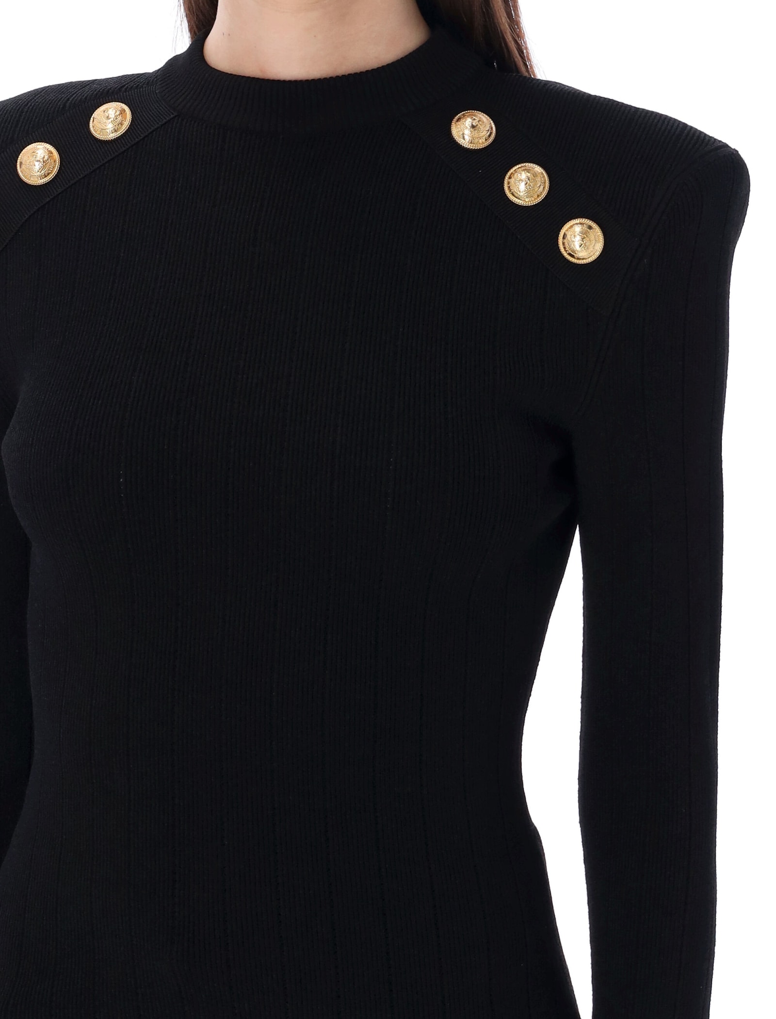 Shop Balmain Knit Sweater With Gold-tone Buttons In Noir