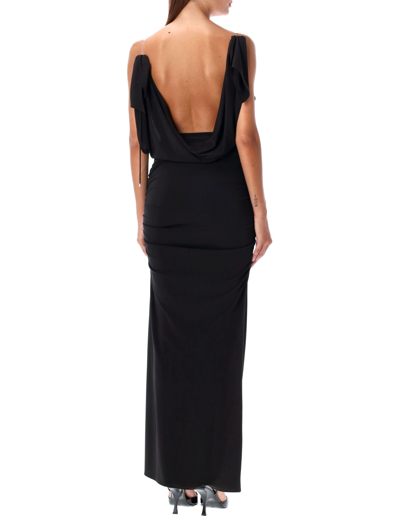 Shop Attico Long Dress Jersey In Black