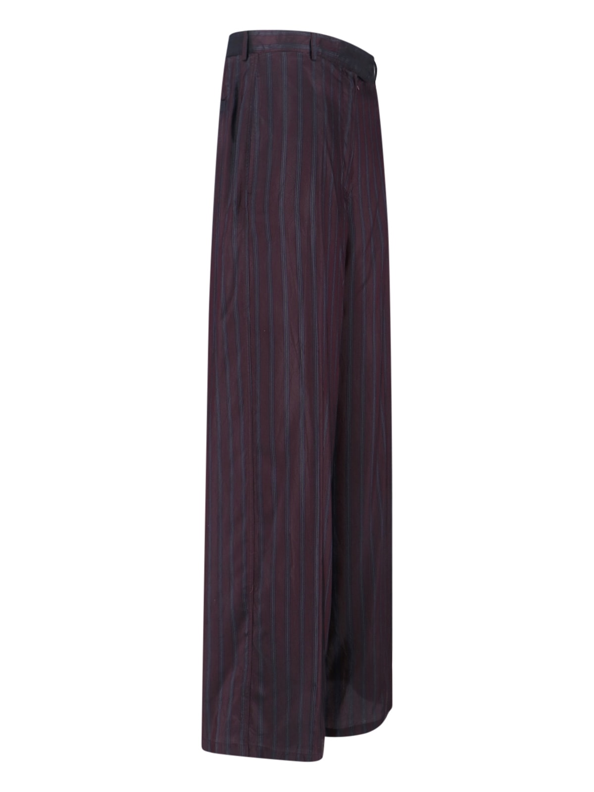Dries Van Noten High-waisted Wide Leg Trousers With Vertical Stripes In Burgundy