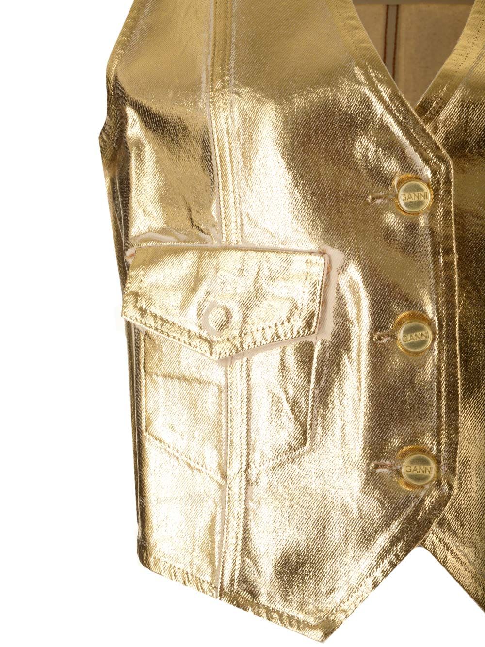 Shop Ganni Egret Vest In Gold