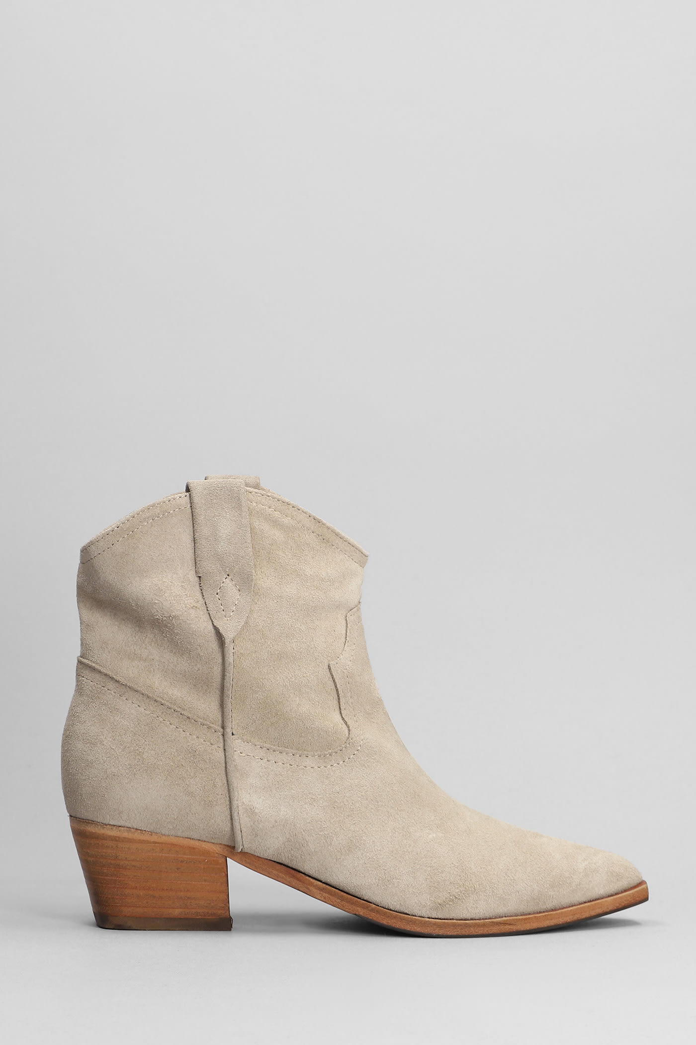 Julie Dee Texan Ankle Boots In Taupe Suede