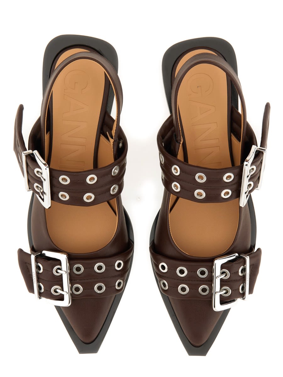 Shop Ganni Ballerina With Buckle In Brown