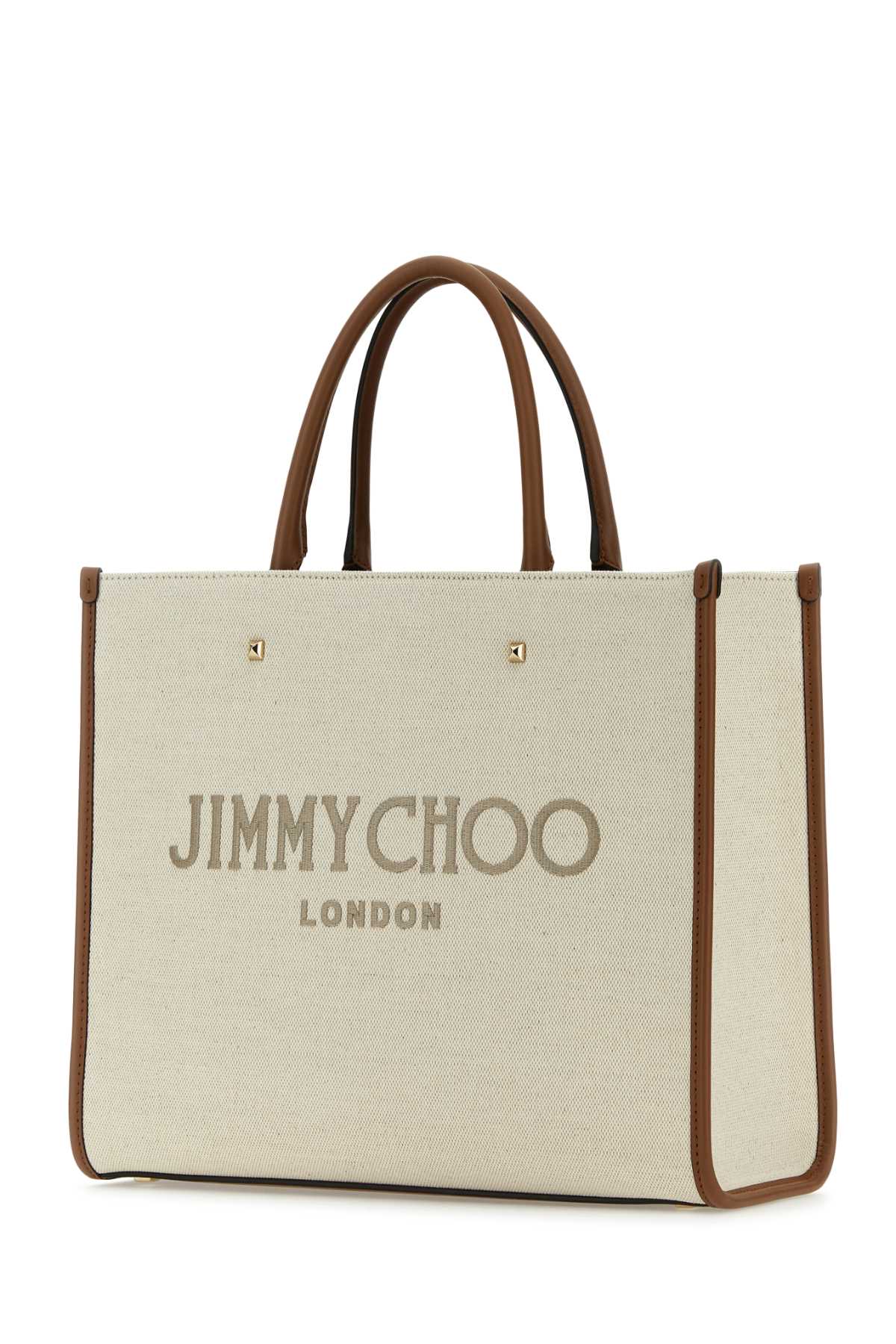 Jimmy Choo Sand Canvas Avenue M Shopping Bag In Naturaltaupedarktanlight