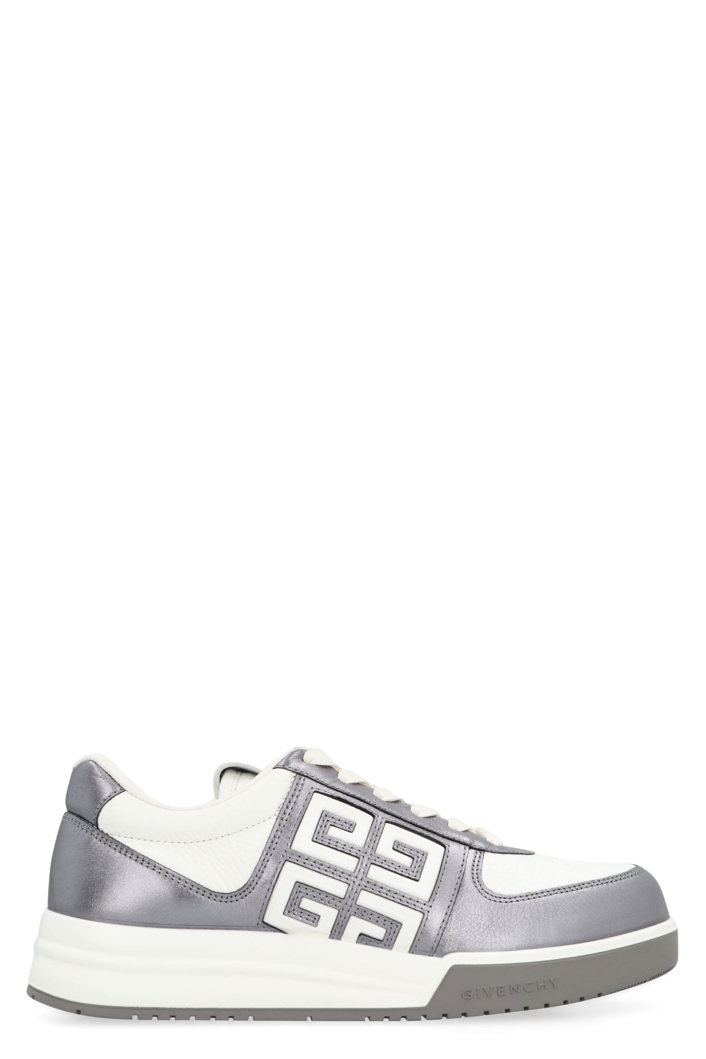 Shop Givenchy G4 Leather Low-top Sneakers In White/silvery