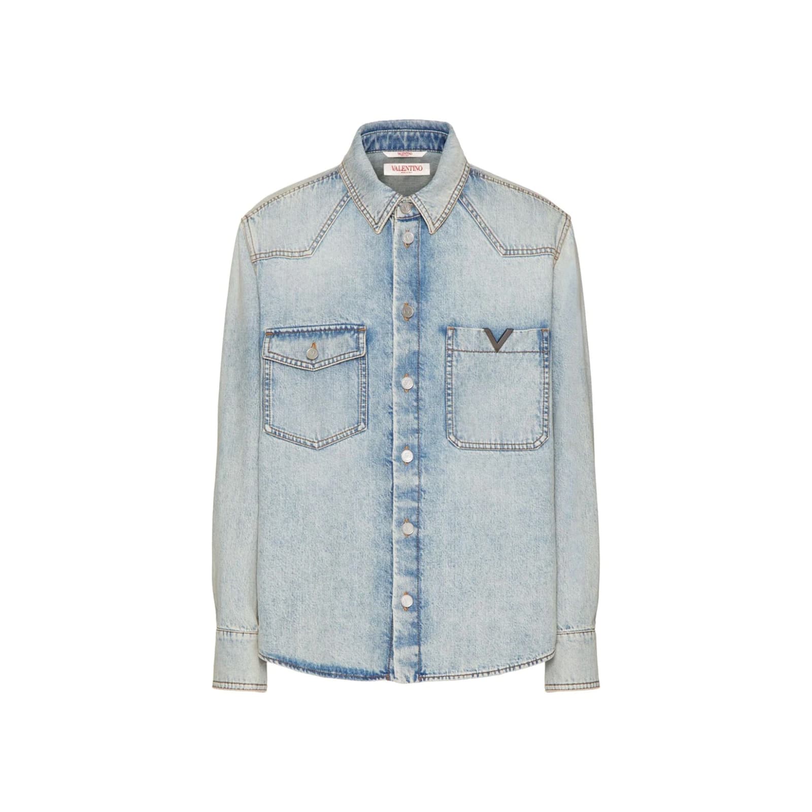 Shop Valentino Cotton Denim Shirt In Blue