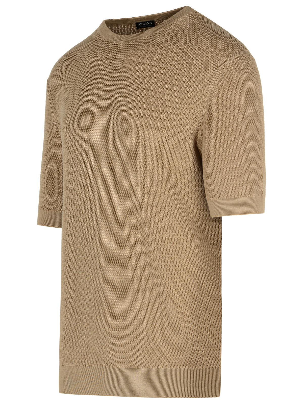 Shop Zegna Beige Cotton T-shirt In Brown
