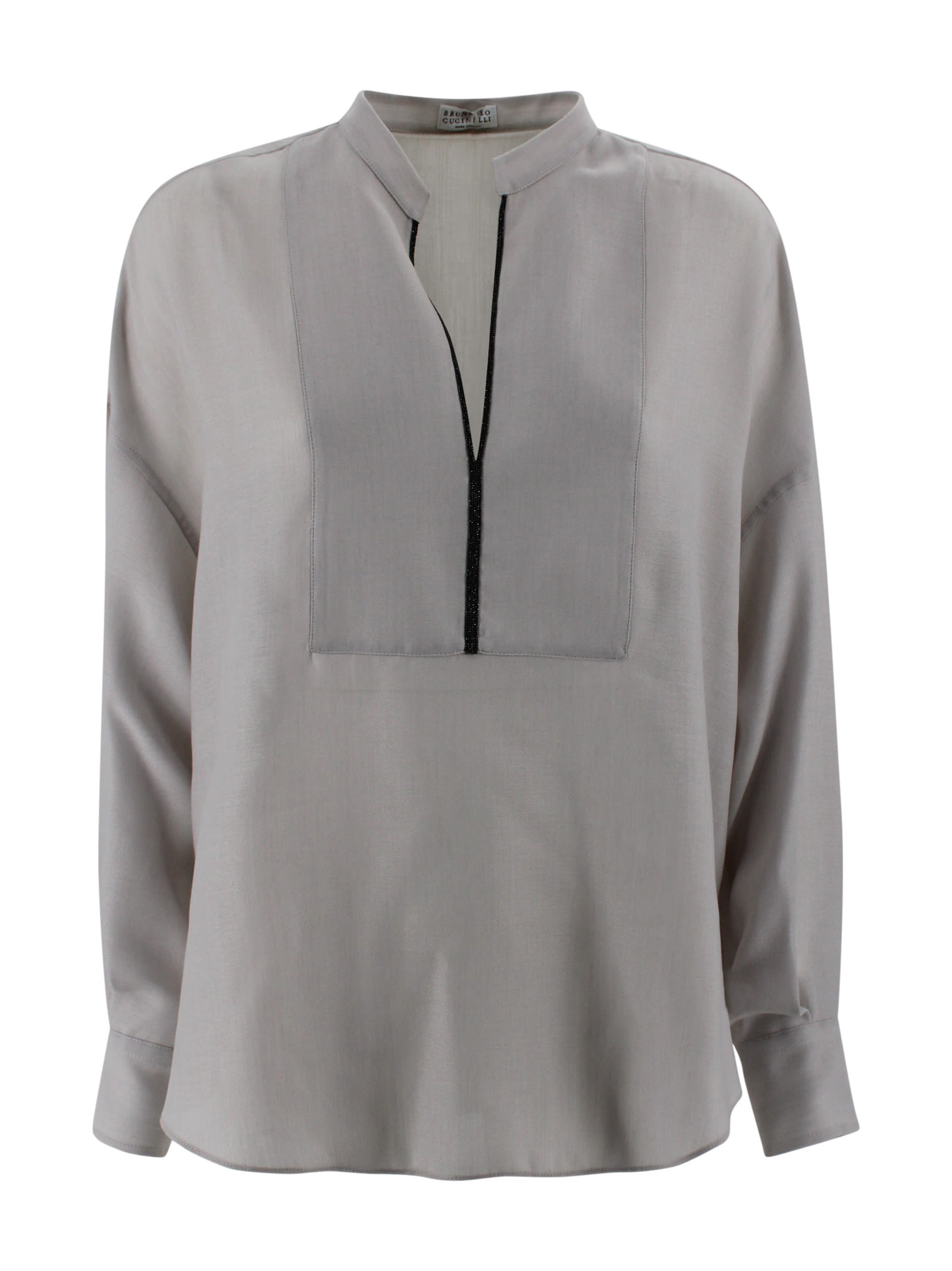 Brunello Cucinelli Blouse With A Korean Collar In Gray