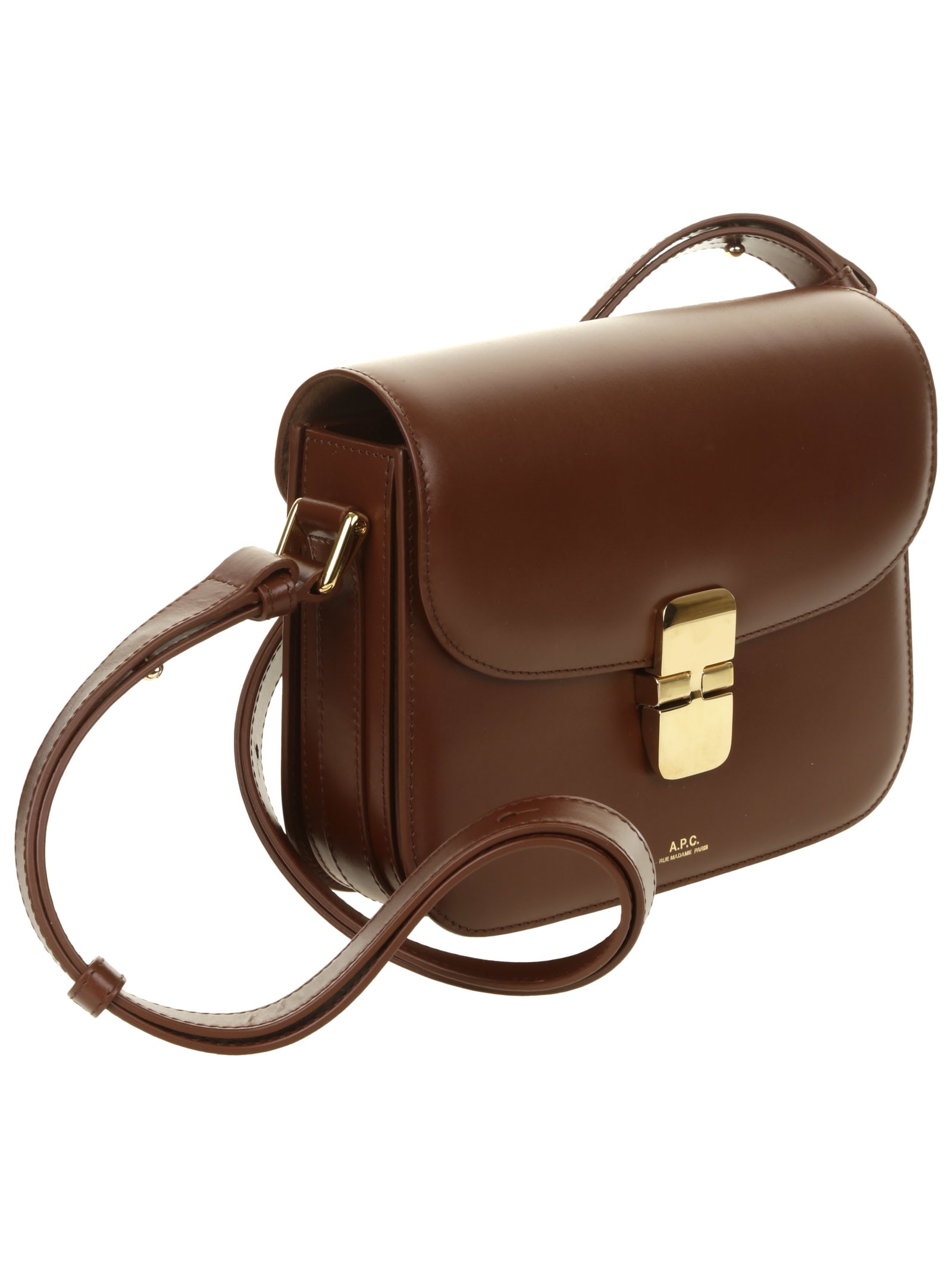 Apc A.p.c. Small Tan Leather Shoulder Bag With Adjustable Strap In Brown