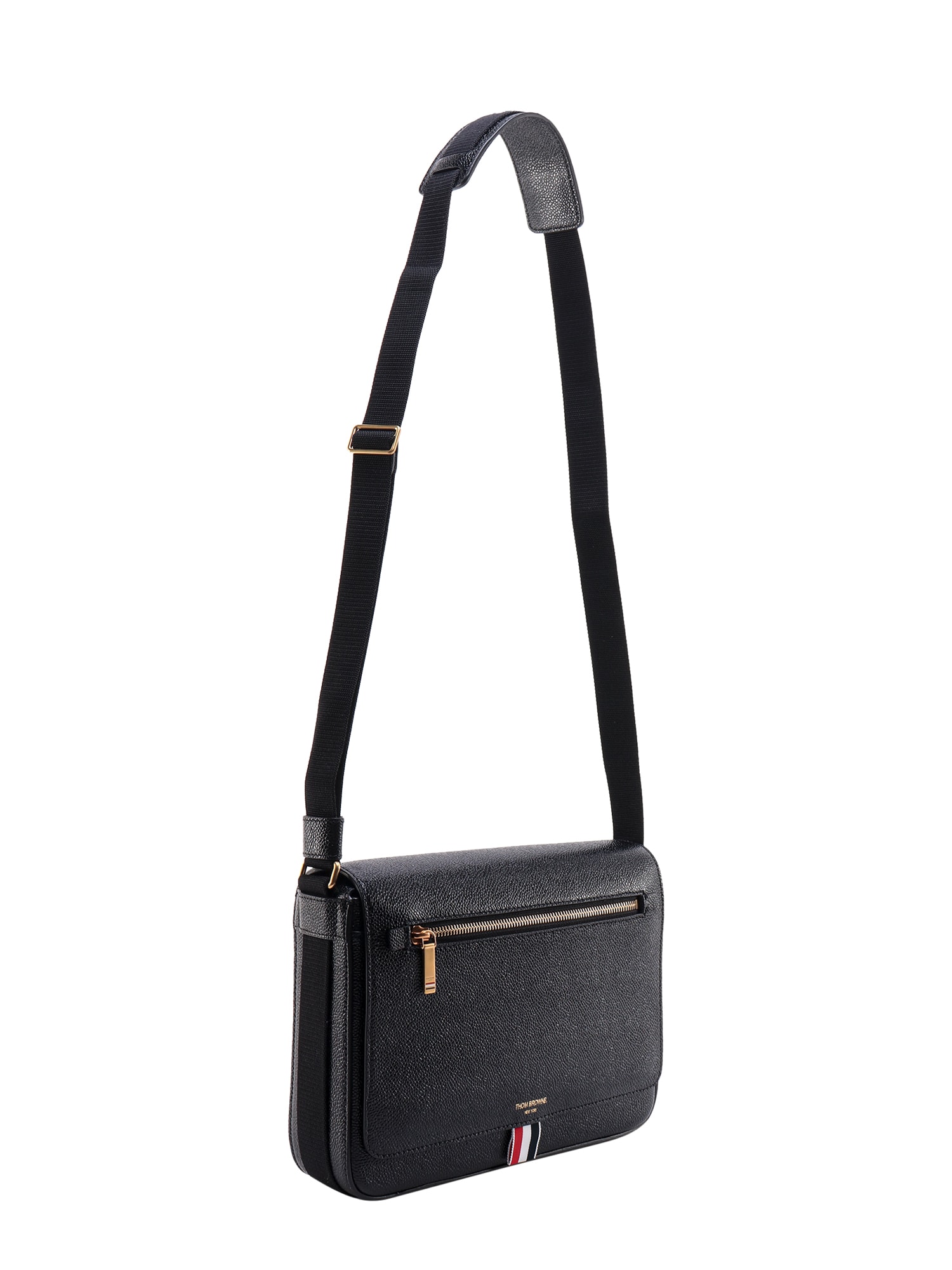 Thom Browne Logo Detailed Messenger Bag In Black