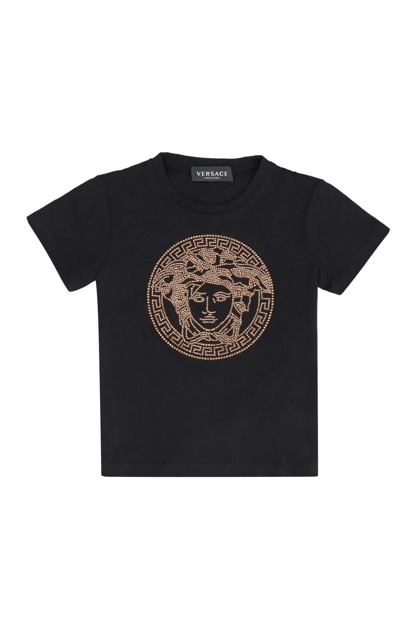Young Versace Kids' Medusa Print Cotton T-shirt In Black