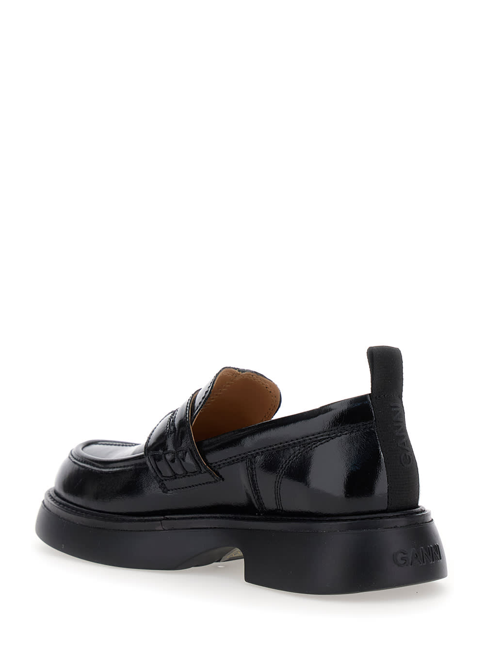 Shop Ganni Everyday Black Loafers With Logo Detail In Naplak Woman