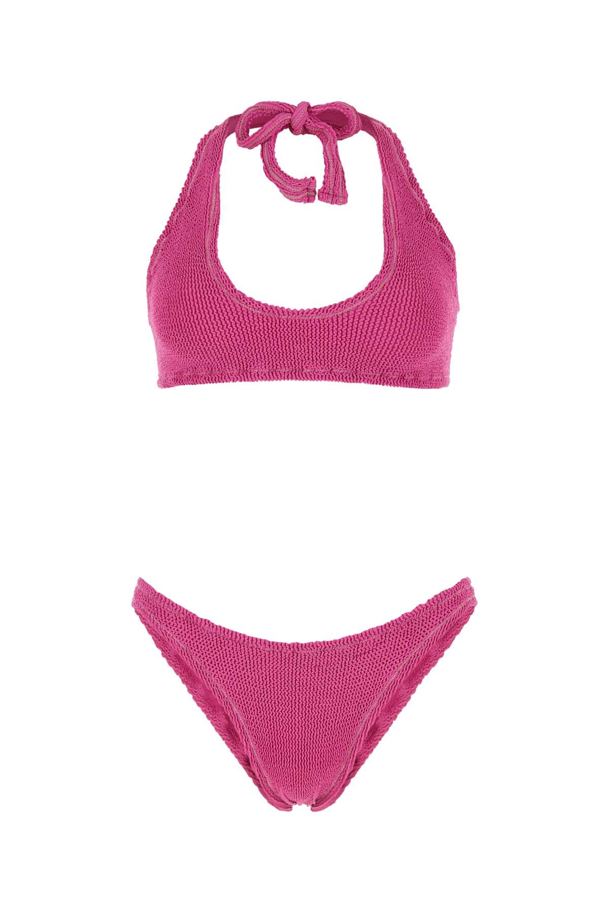 Fuchsia Stretch Nylon Pilou Set Bikini