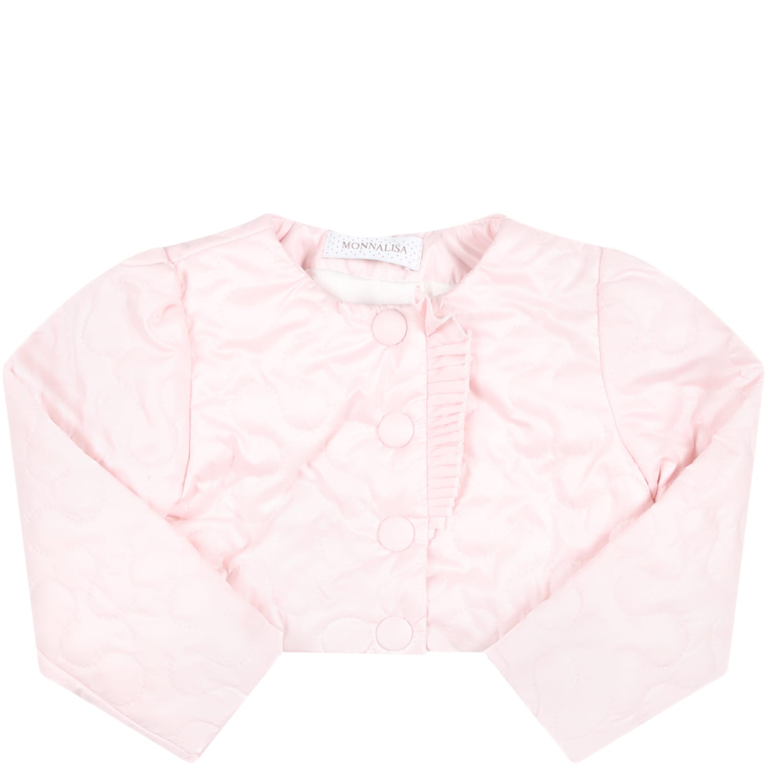 Monnalisa Pink Jacket For Baby Girl With Logo Patch