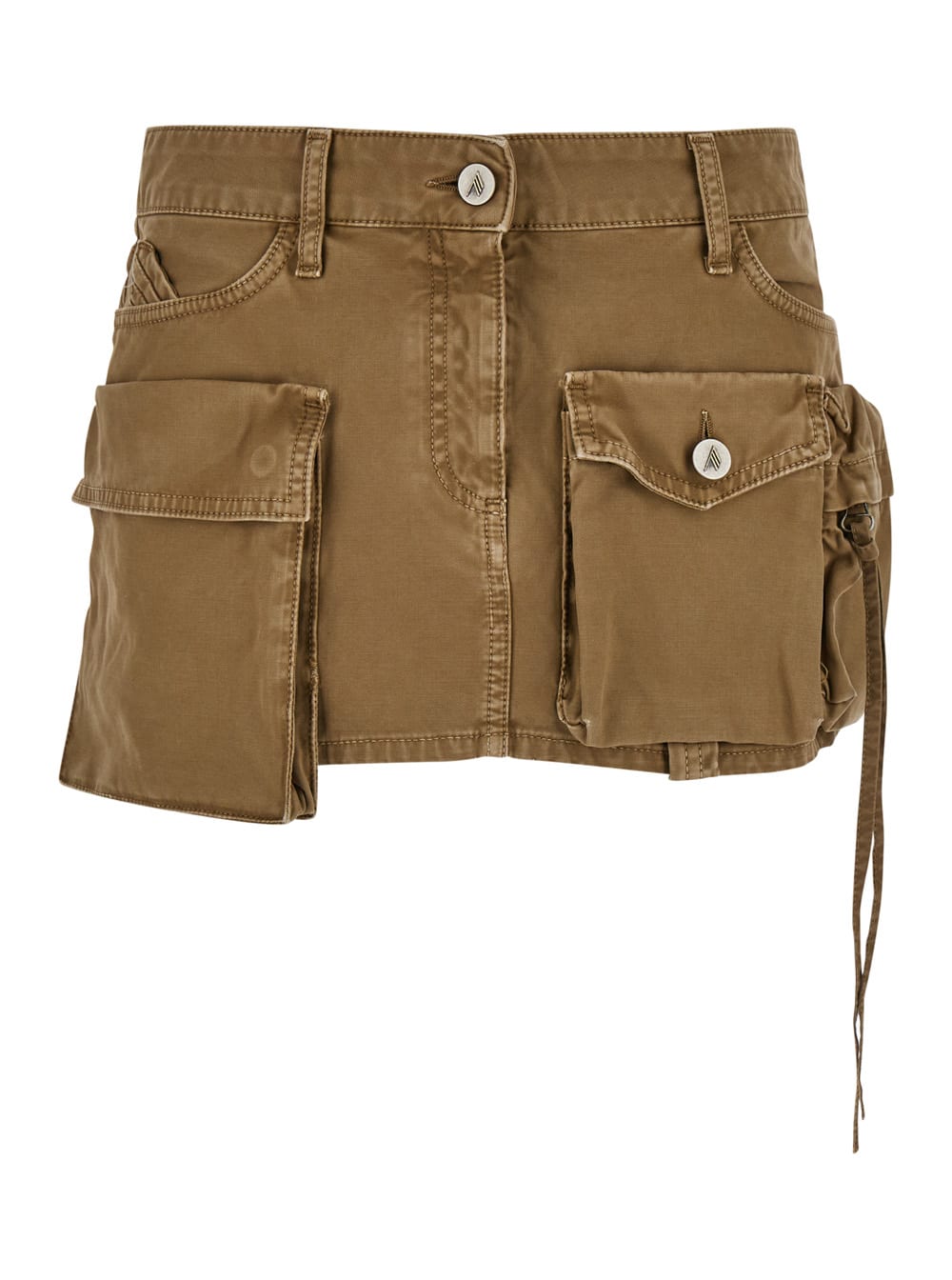 Shop Attico Fay Beige Mini-skirt With Oversized Cargo Pockets In Denim Woman