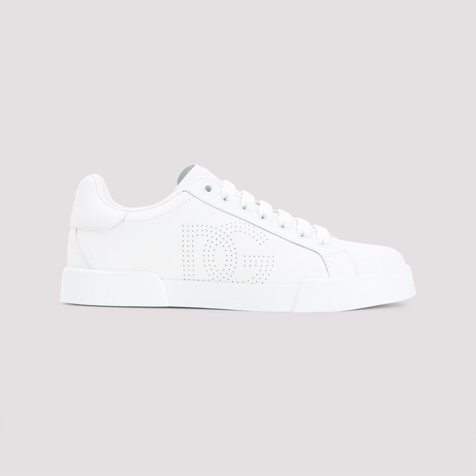 Dolce & Gabbana Portofino Low-top Leather Sneakers With Lateral Monogram In Neutral