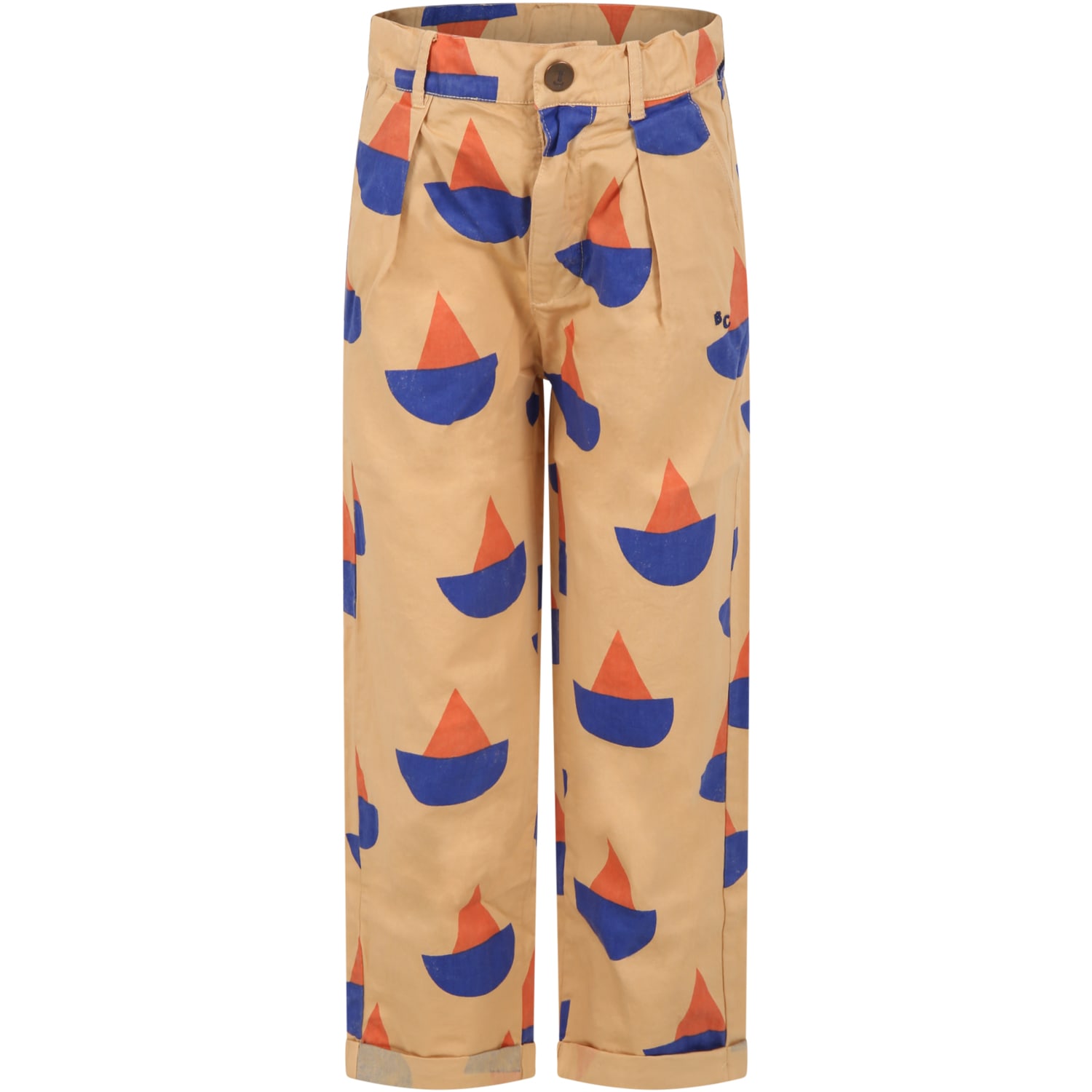 Shop Bobo Choses Beige Trousers For Boy With Multicolor Boat Print All-over