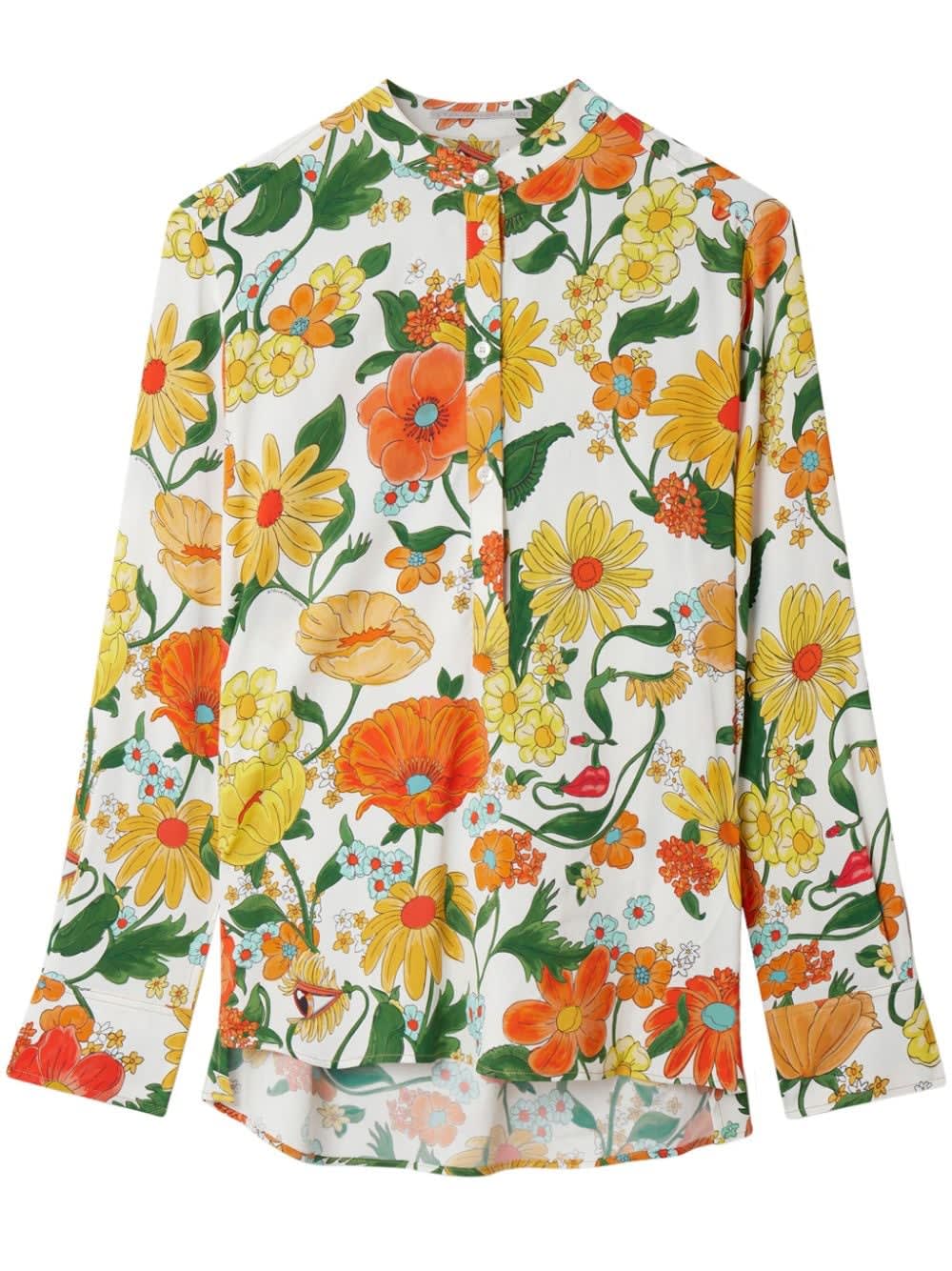 Shop Stella Mccartney Lady Garden-print Collarless Shirt In Multicolor