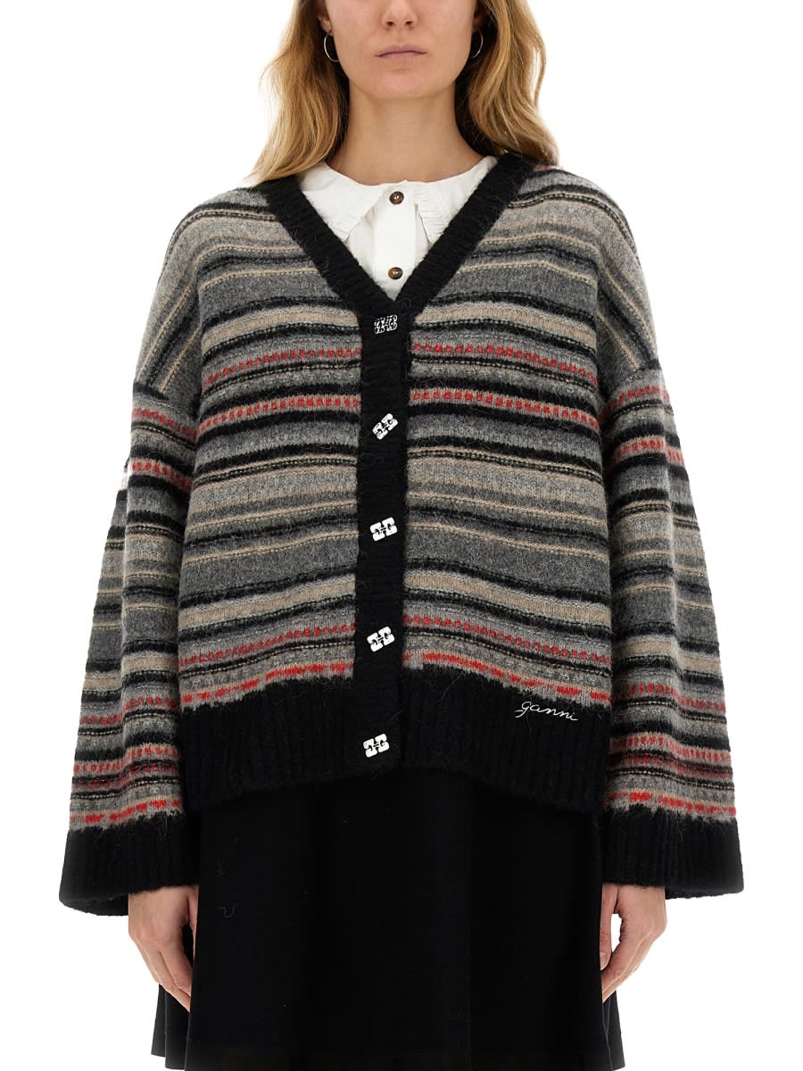 Ganni Boxy Fit Cardigan In Multicolour