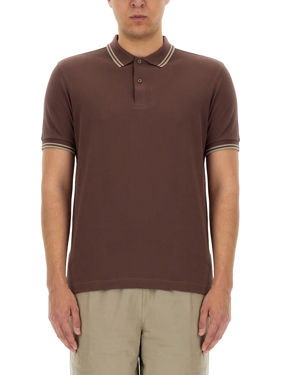 Shop Fred Perry Polo With Logo Embroidery In Brown