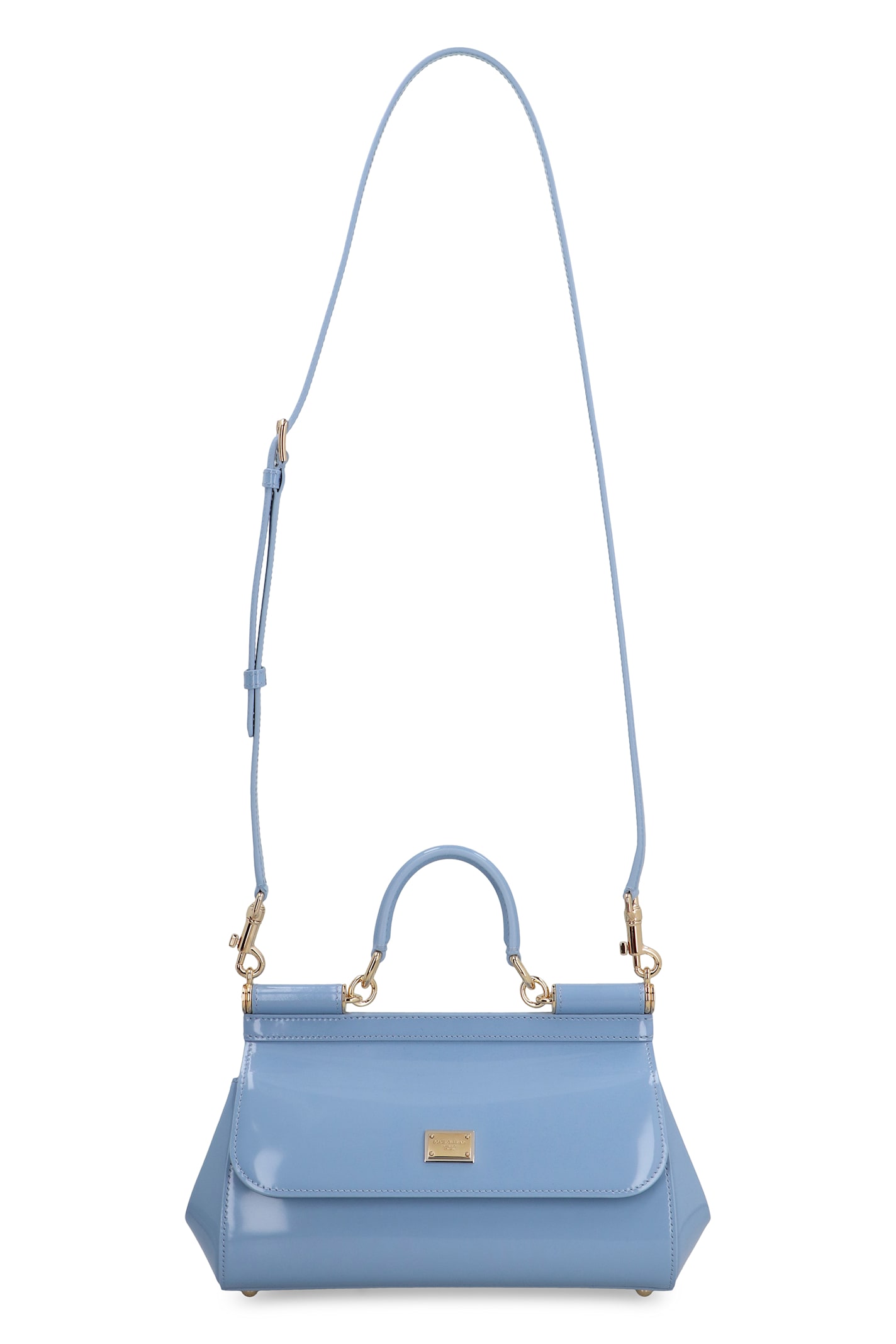 Shop Dolce & Gabbana Sicily Media Patent Leather Handbag In Light Blue