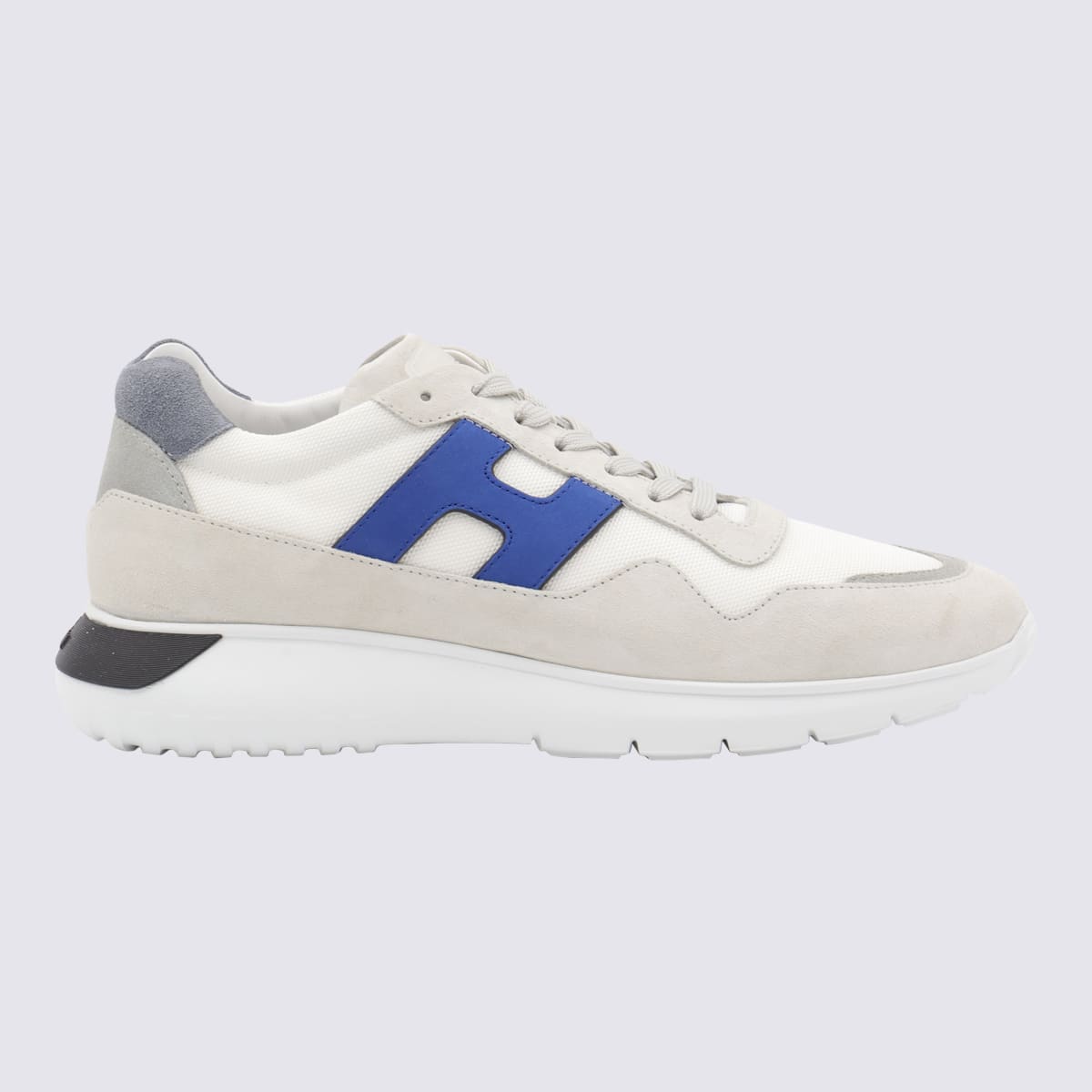 Shop Hogan White Leather Sneakers In Grey/blue