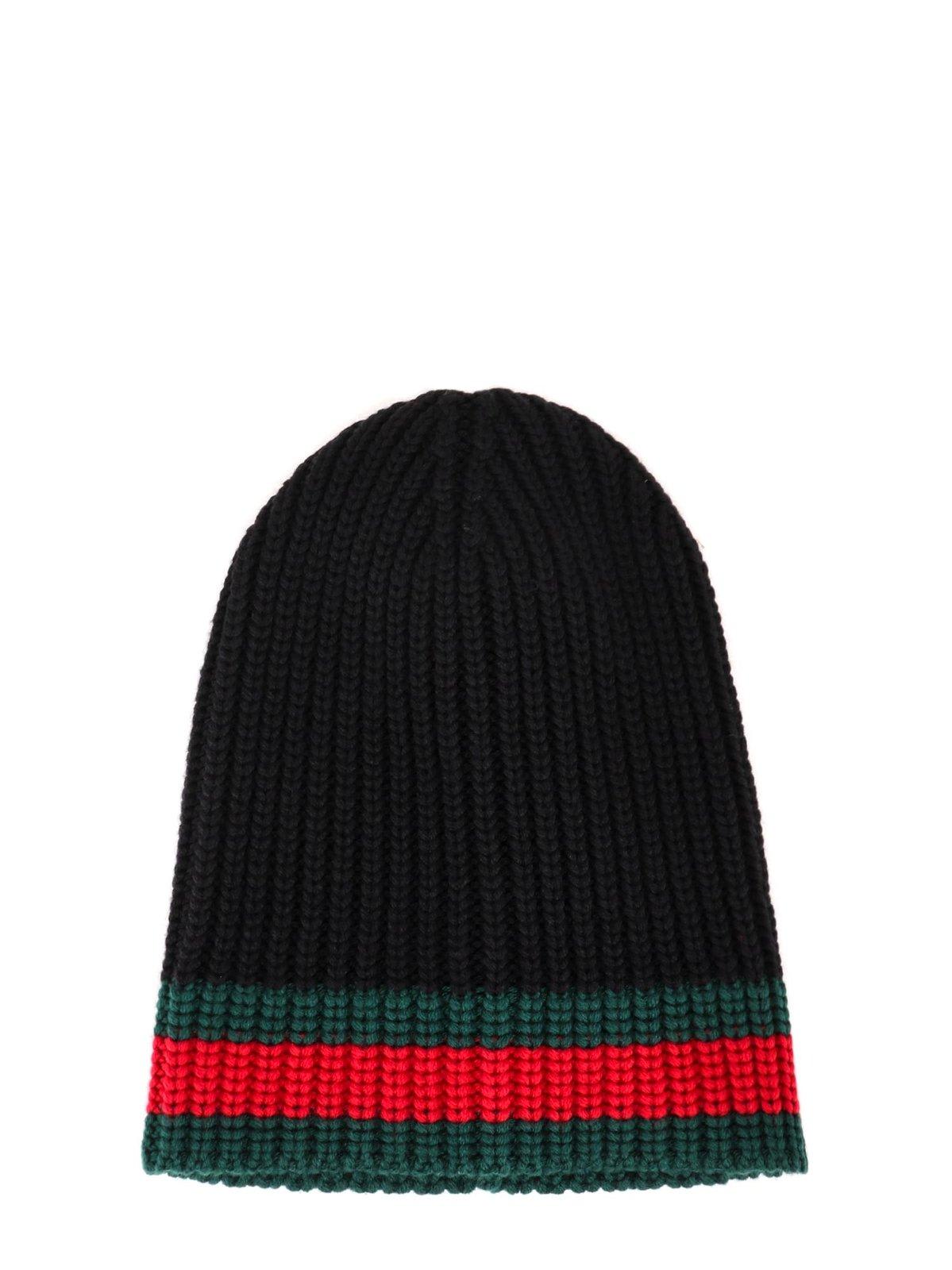 Shop Gucci Sylvie Web Ribbed Knit Beanie In Black