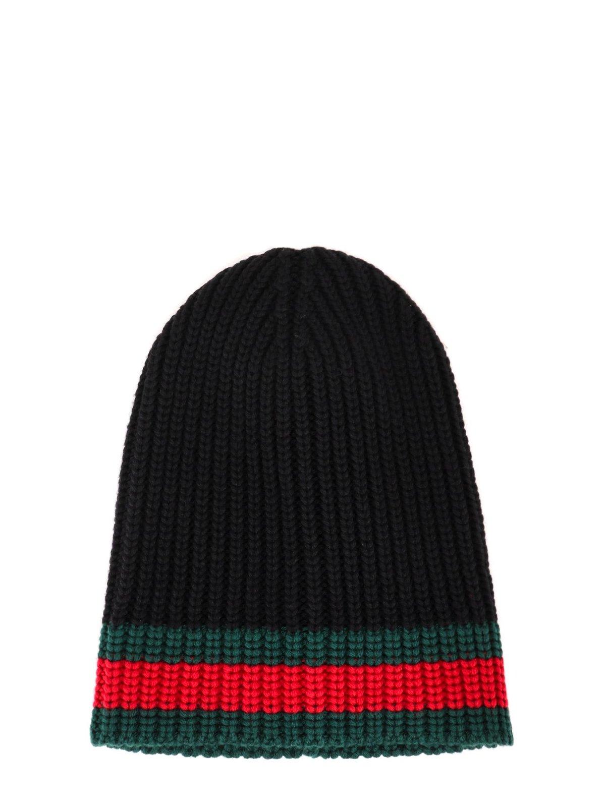 Gucci Sylvie Web Ribbed Knit Beanie In Black