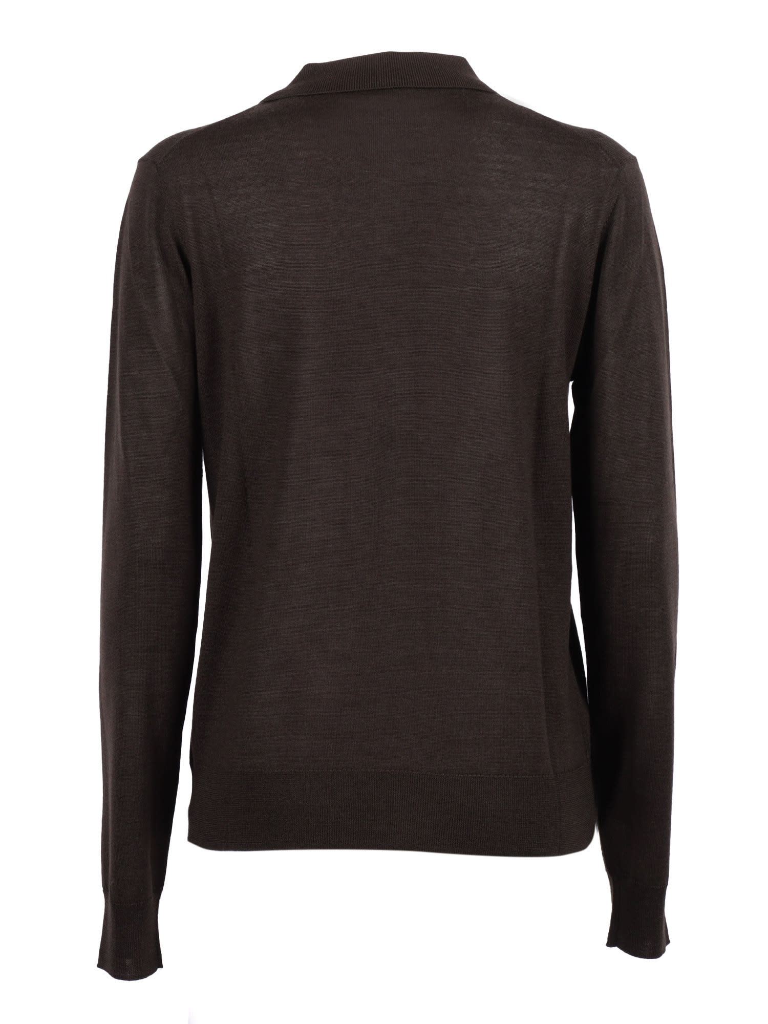 P.a.r.o.s.h Long-sleeve Polo With Classic Collar And Refined Knit In Brown