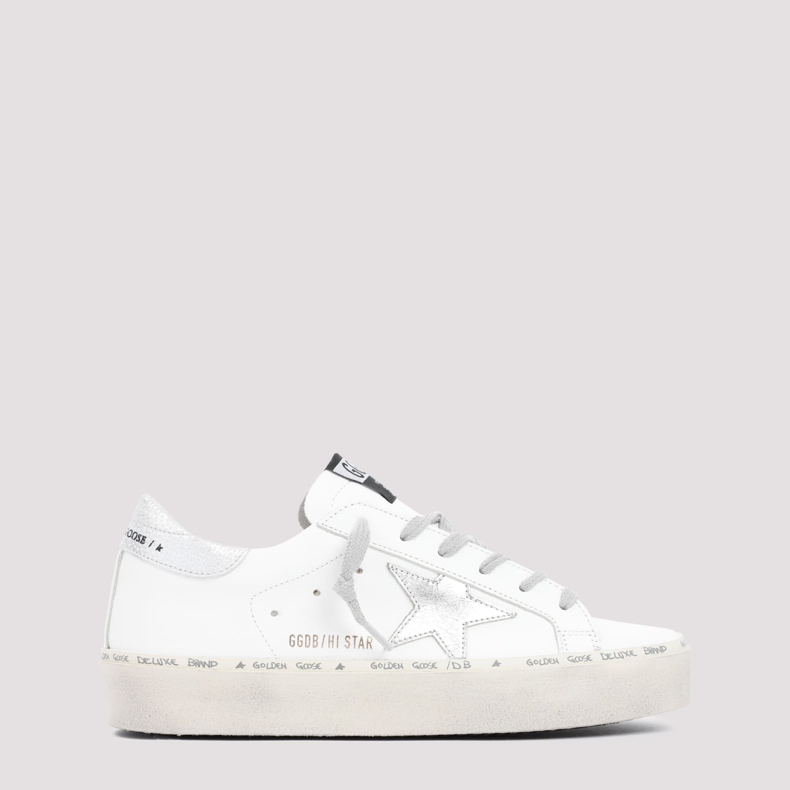 Shop Golden Goose Leather Hi Star Sneakers In White Silver