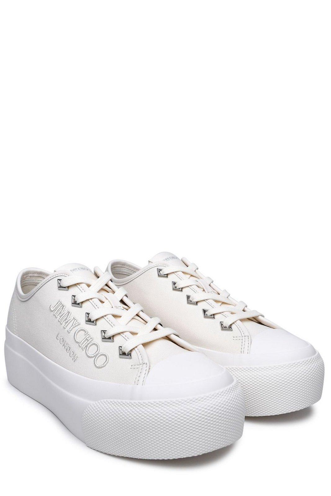 Shop Jimmy Choo Logo Embroidered Platform Lace-up Sneakers In White